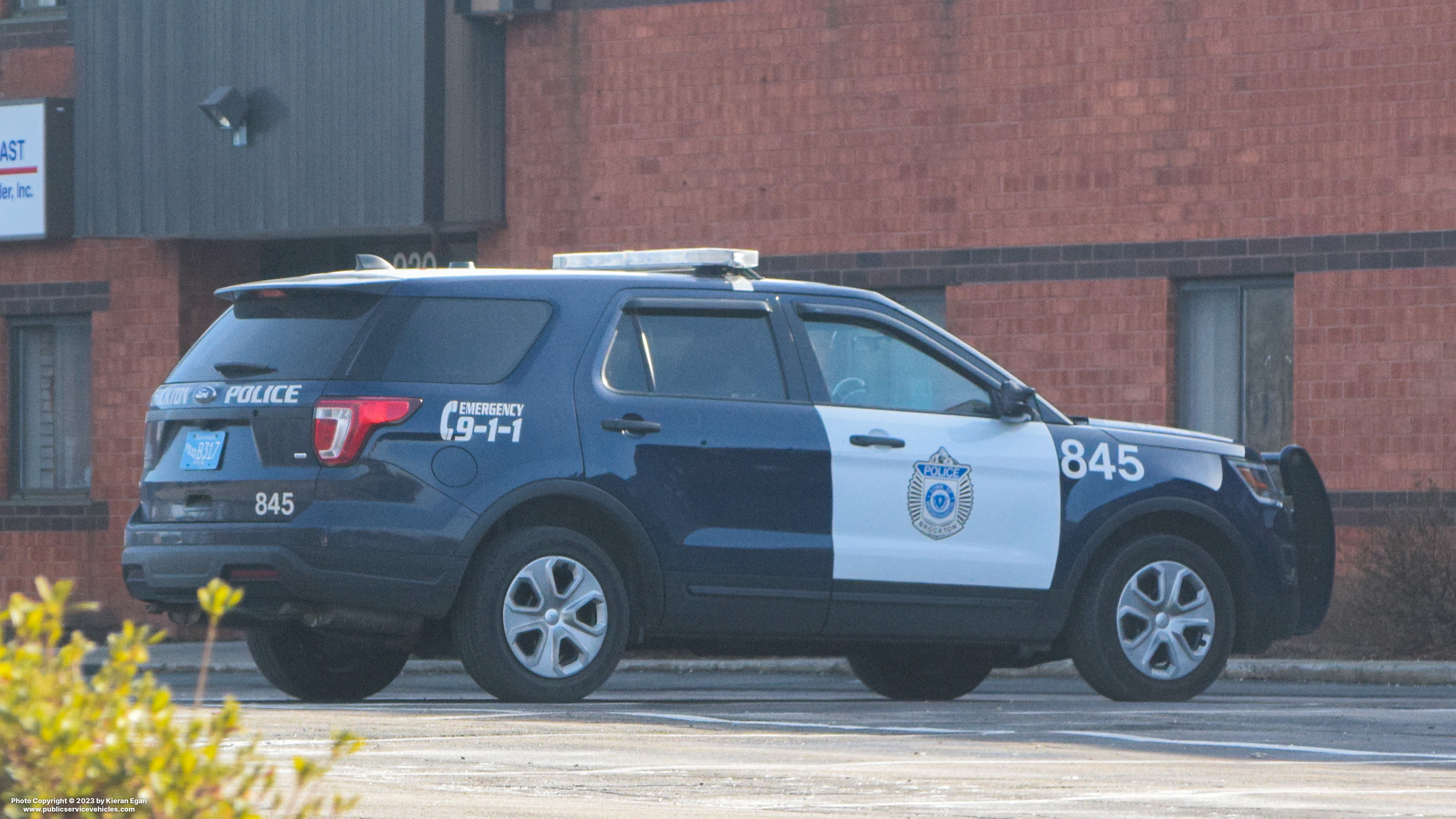A photo  of Brockton Police
            Cruiser 845, a 2018 Ford Police Interceptor Utility             taken by Kieran Egan