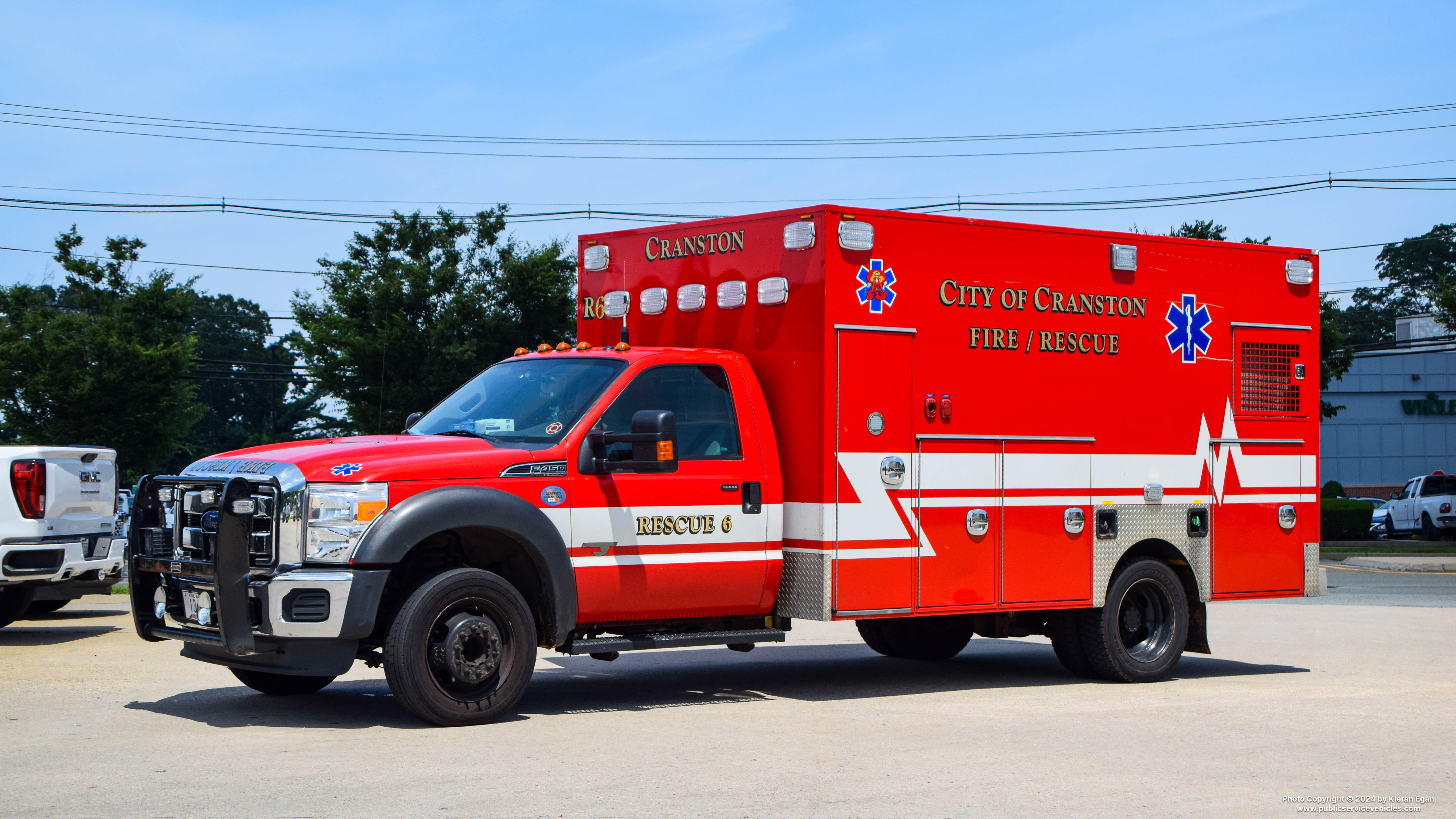 A photo  of Cranston Fire
            Rescue 6, a 2016 Ford F-450/Frazer             taken by Kieran Egan