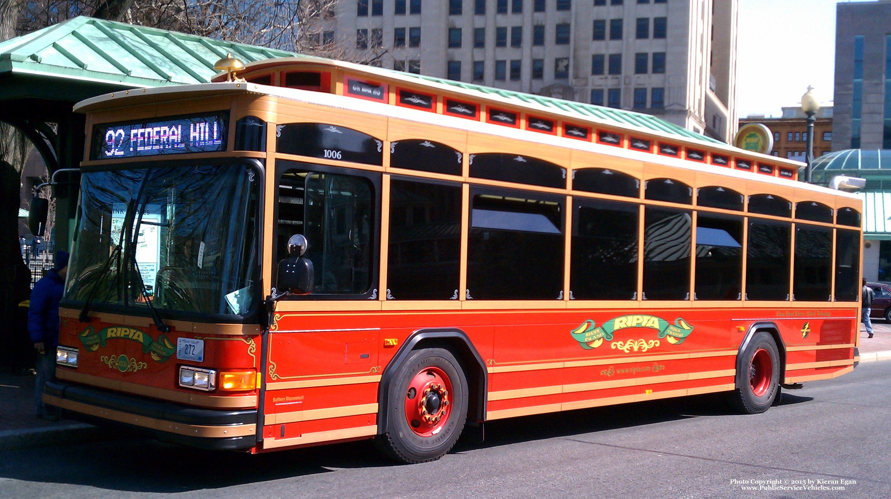 A photo  of Rhode Island Public Transit Authority
            Trolley 1006, a 2010 Gillig Low Floor Trolley Replica HEV             taken by Kieran Egan