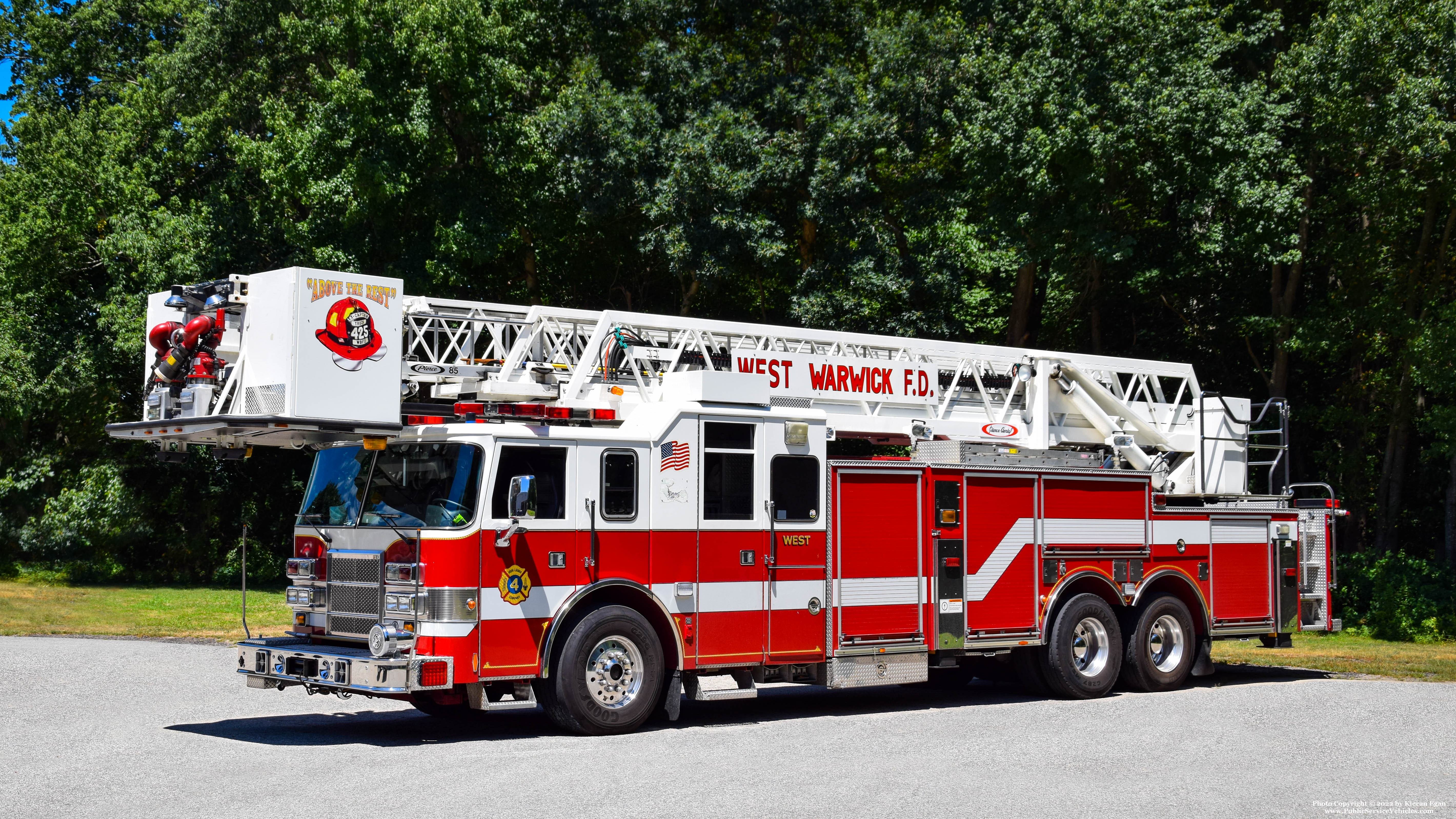 A photo  of West Warwick Fire
            Ladder 1, a 2000 Pierce Lance             taken by Kieran Egan