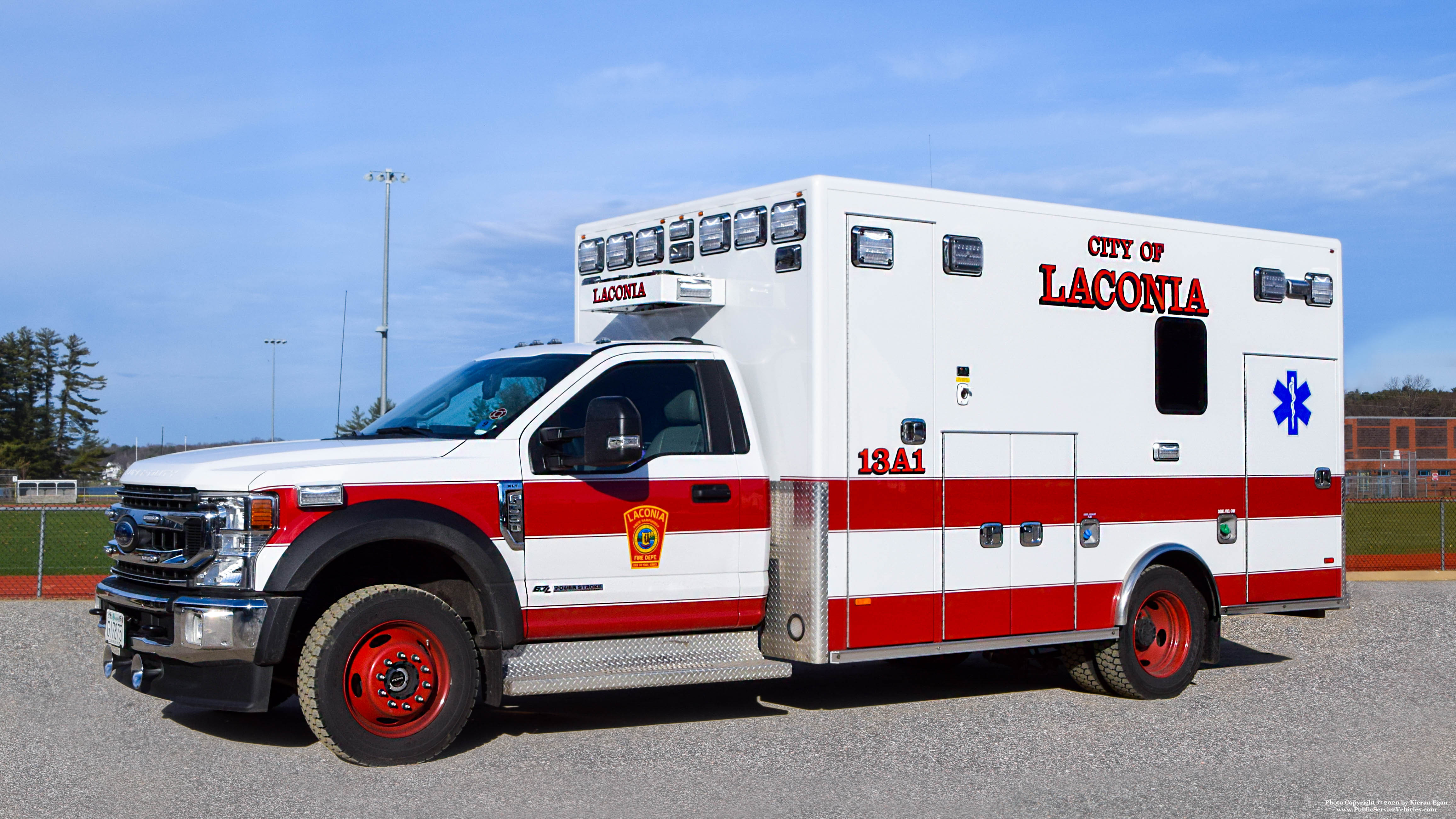 A photo  of Laconia Fire
            13 Ambulance 1, a 2020 Ford F-550 XLT             taken by Kieran Egan
