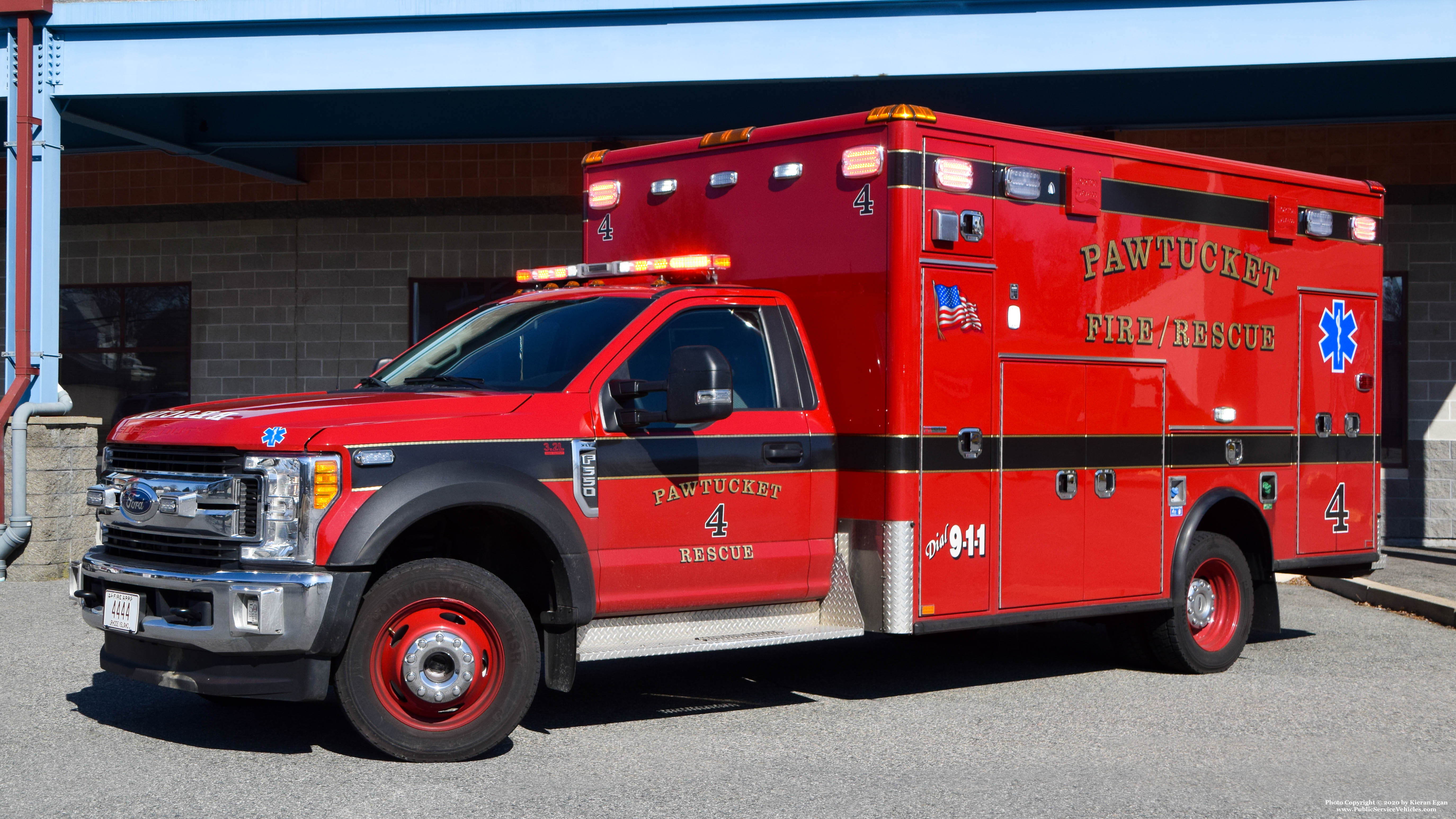A photo  of Pawtucket Fire
            Rescue 4, a 2019 Ford F-550             taken by Kieran Egan