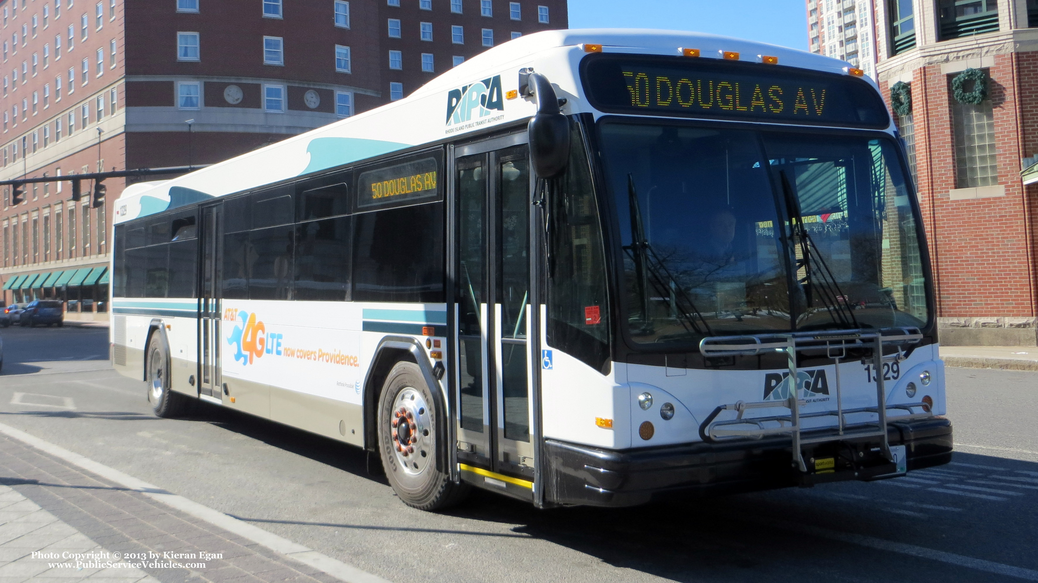 A photo  of Rhode Island Public Transit Authority
            Bus 1329, a 2013 Gillig BRT             taken by Kieran Egan