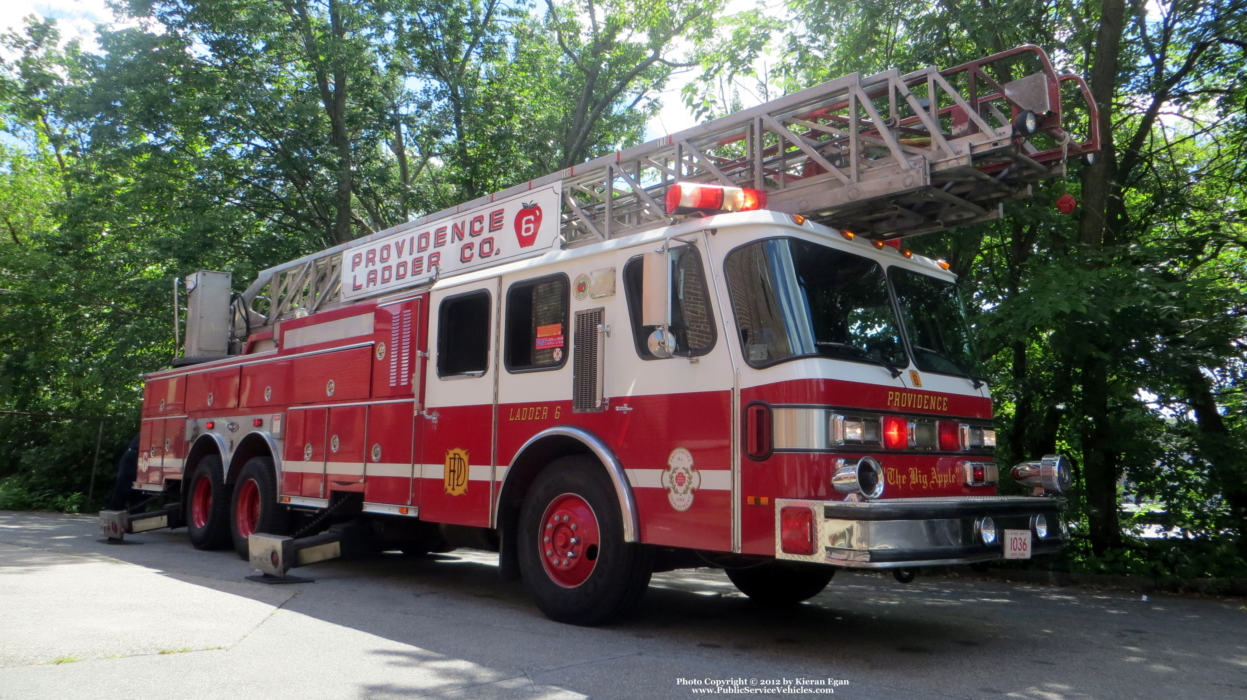 A photo  of Providence Fire
            Ladder 6, a 1991 E-One             taken by Kieran Egan