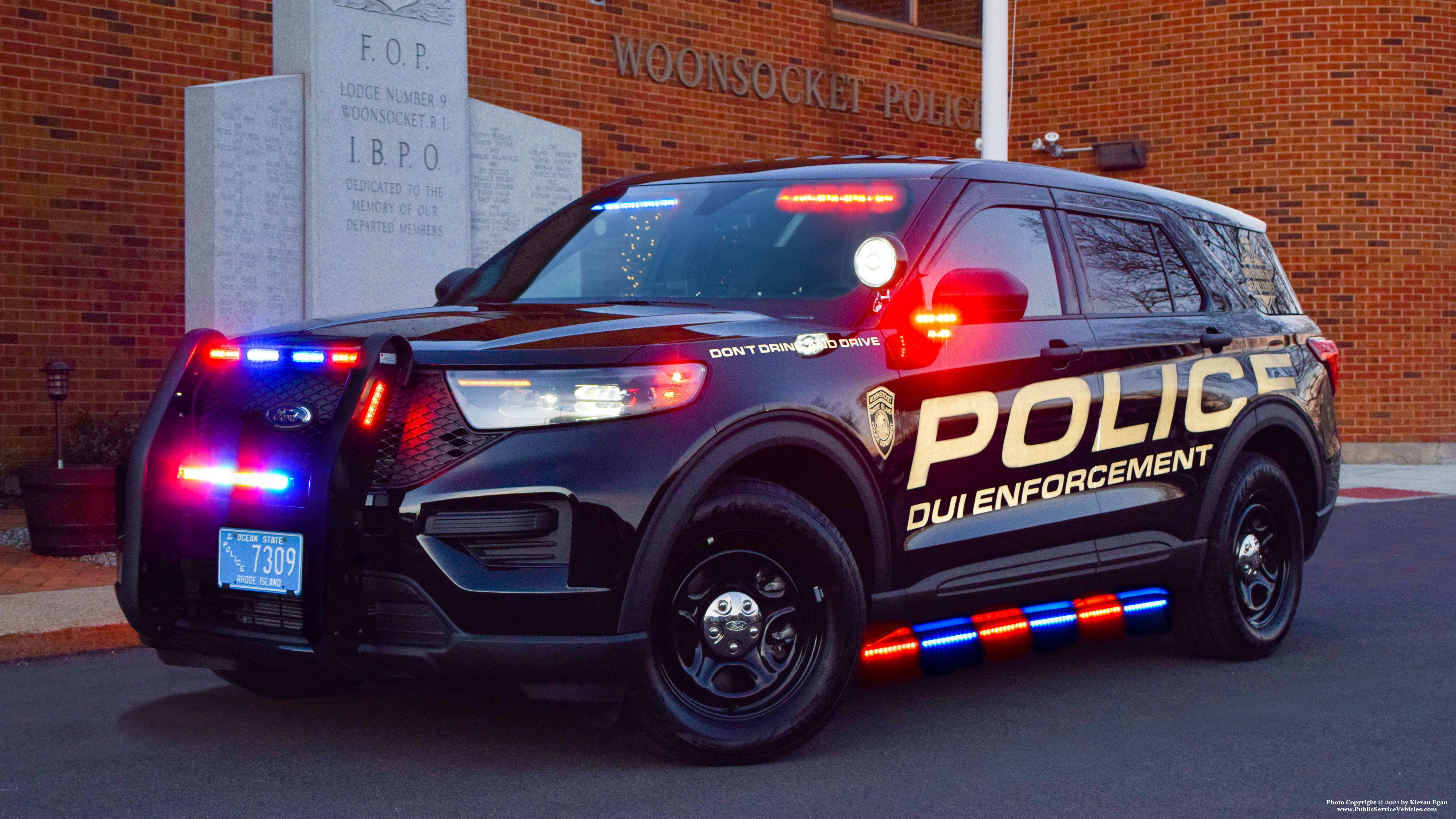 A photo  of Woonsocket Police
            DUI Enforcement Unit, a 2020 Ford Police Interceptor Utility             taken by Kieran Egan