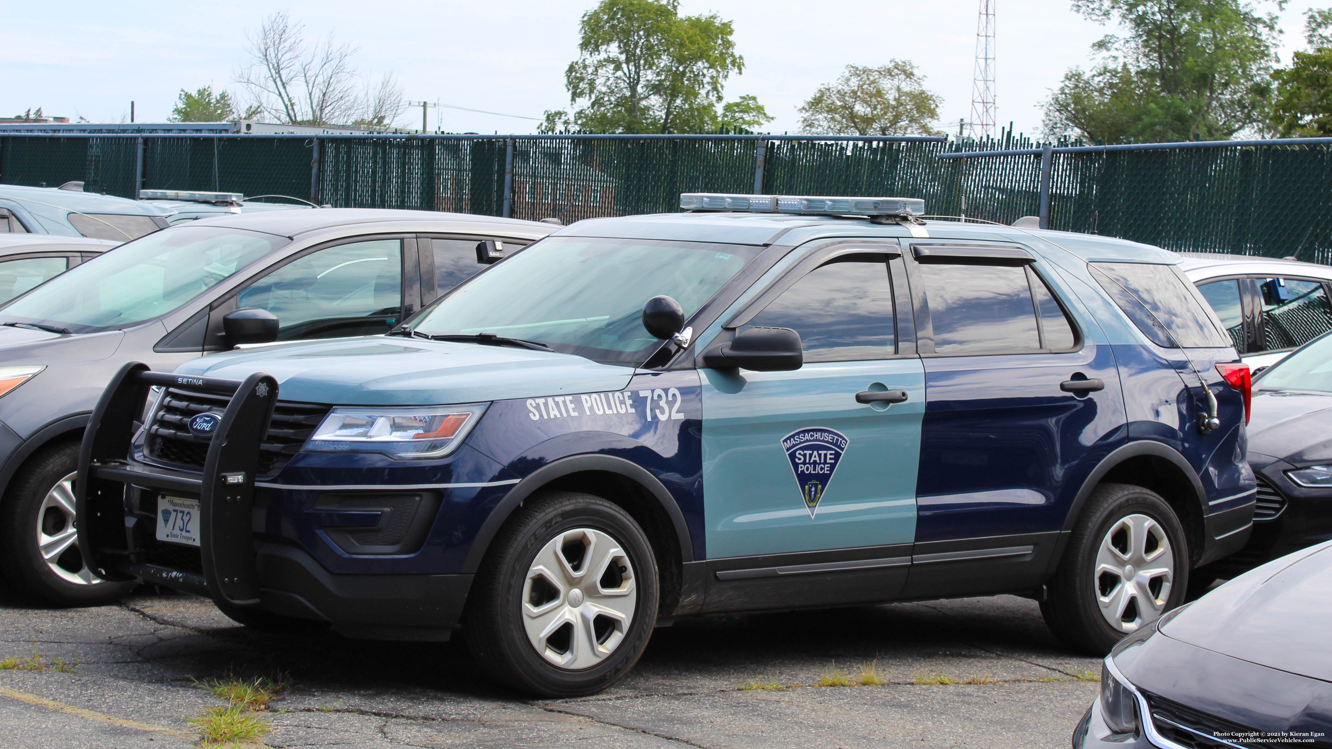 A photo  of Massachusetts State Police
            Cruiser 732, a 2018 Ford Police Interceptor Utility             taken by Kieran Egan