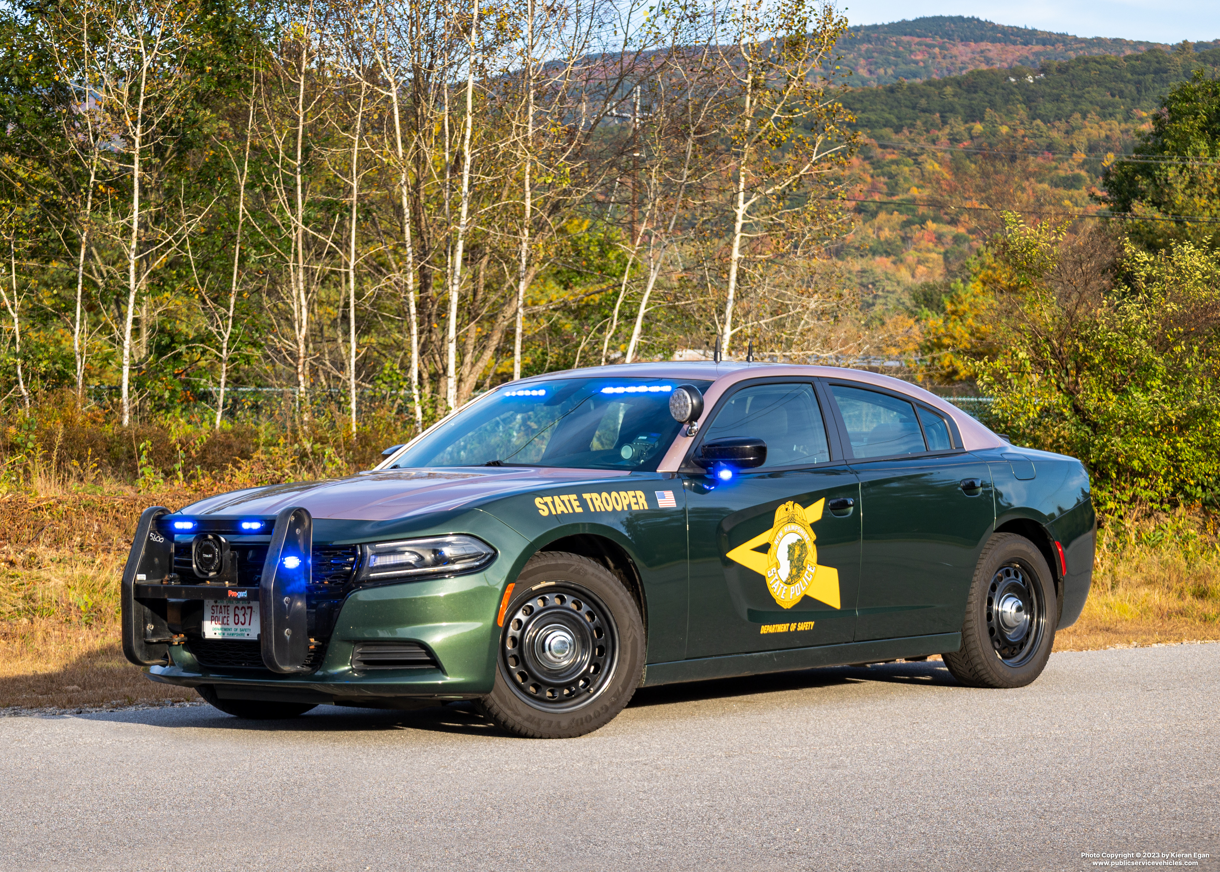 A photo  of New Hampshire State Police
            Cruiser 637, a 2021 Dodge Charger             taken by Kieran Egan
