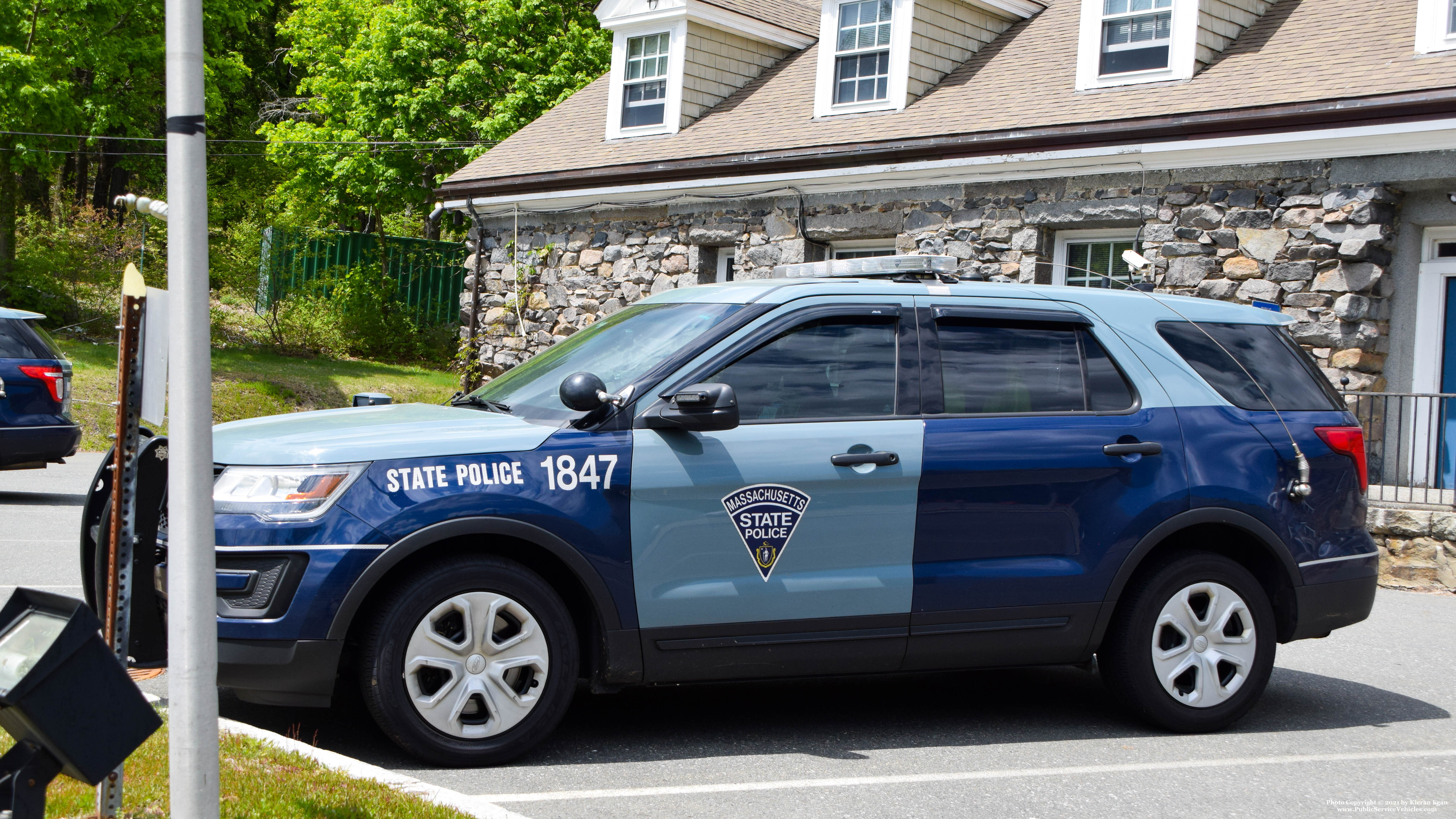 A photo  of Massachusetts State Police
            Cruiser 1847, a 2017 Ford Police Interceptor Utility             taken by Kieran Egan