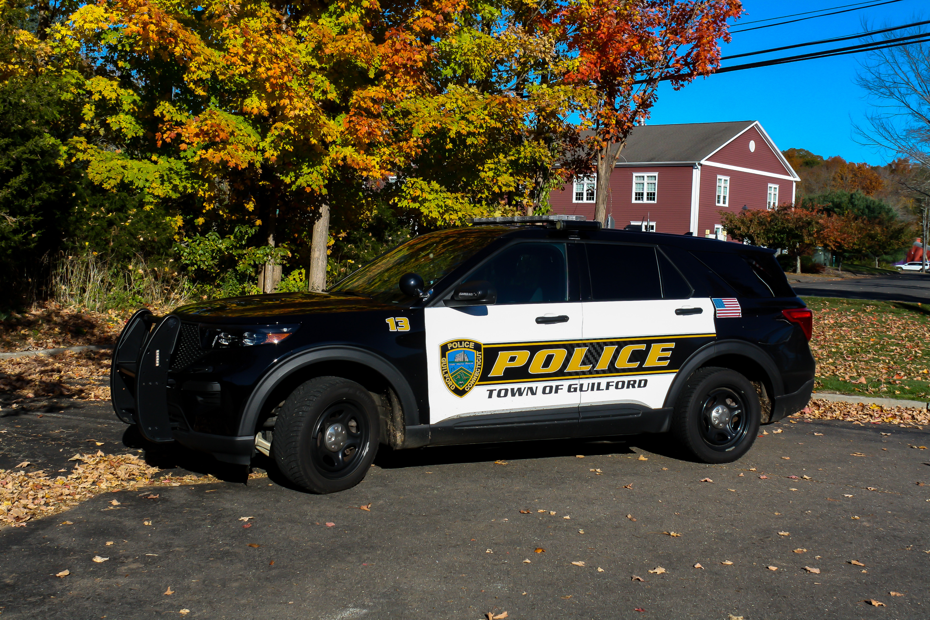 A photo  of Guilford Police
            Car 13, a 2020-2021 Ford Police Interceptor Utiilty             taken by Luke Tougas