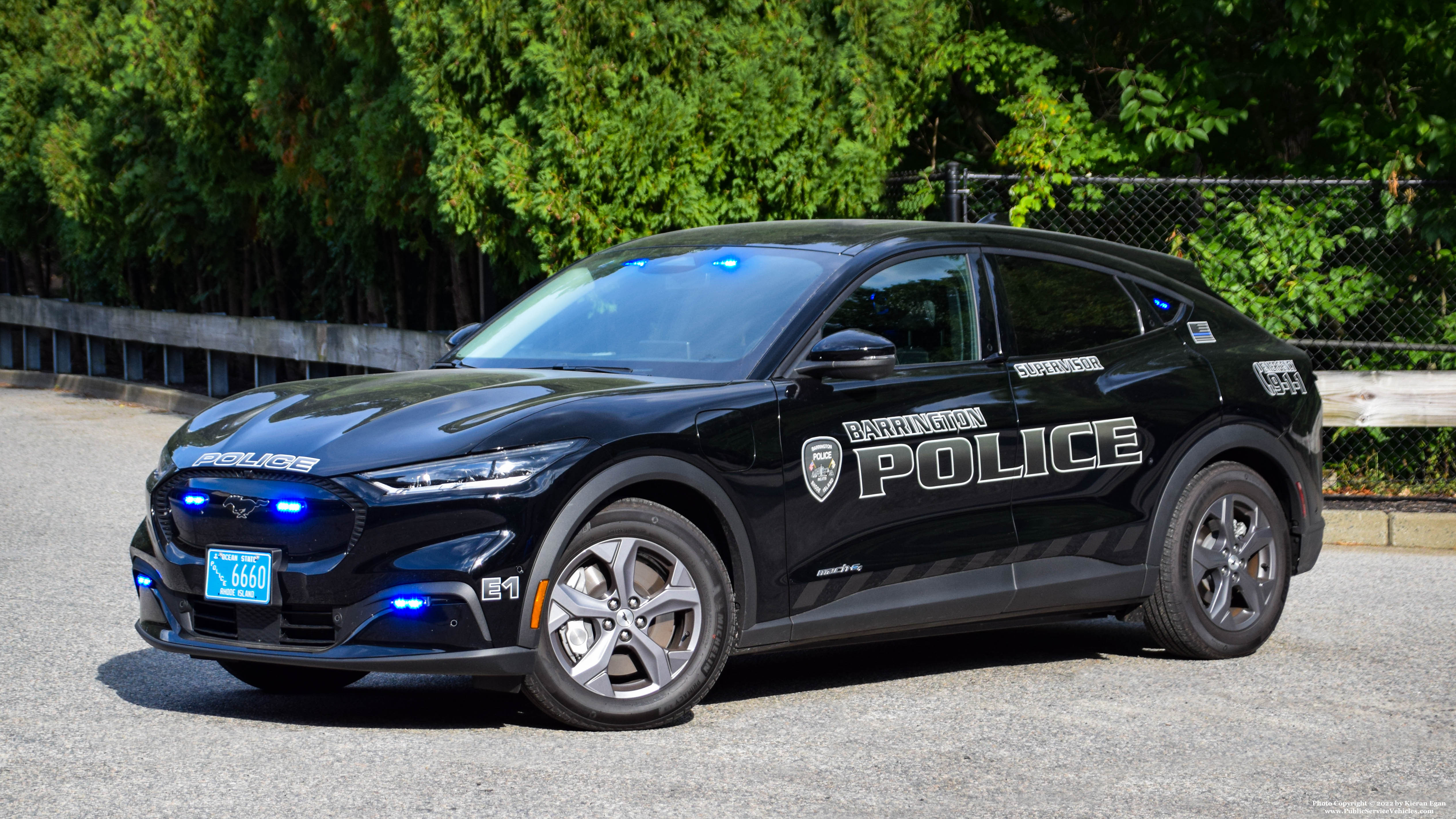 A photo  of Barrington Police
            Cruiser E1, a 2021 Ford Mustang Mach-E             taken by Kieran Egan