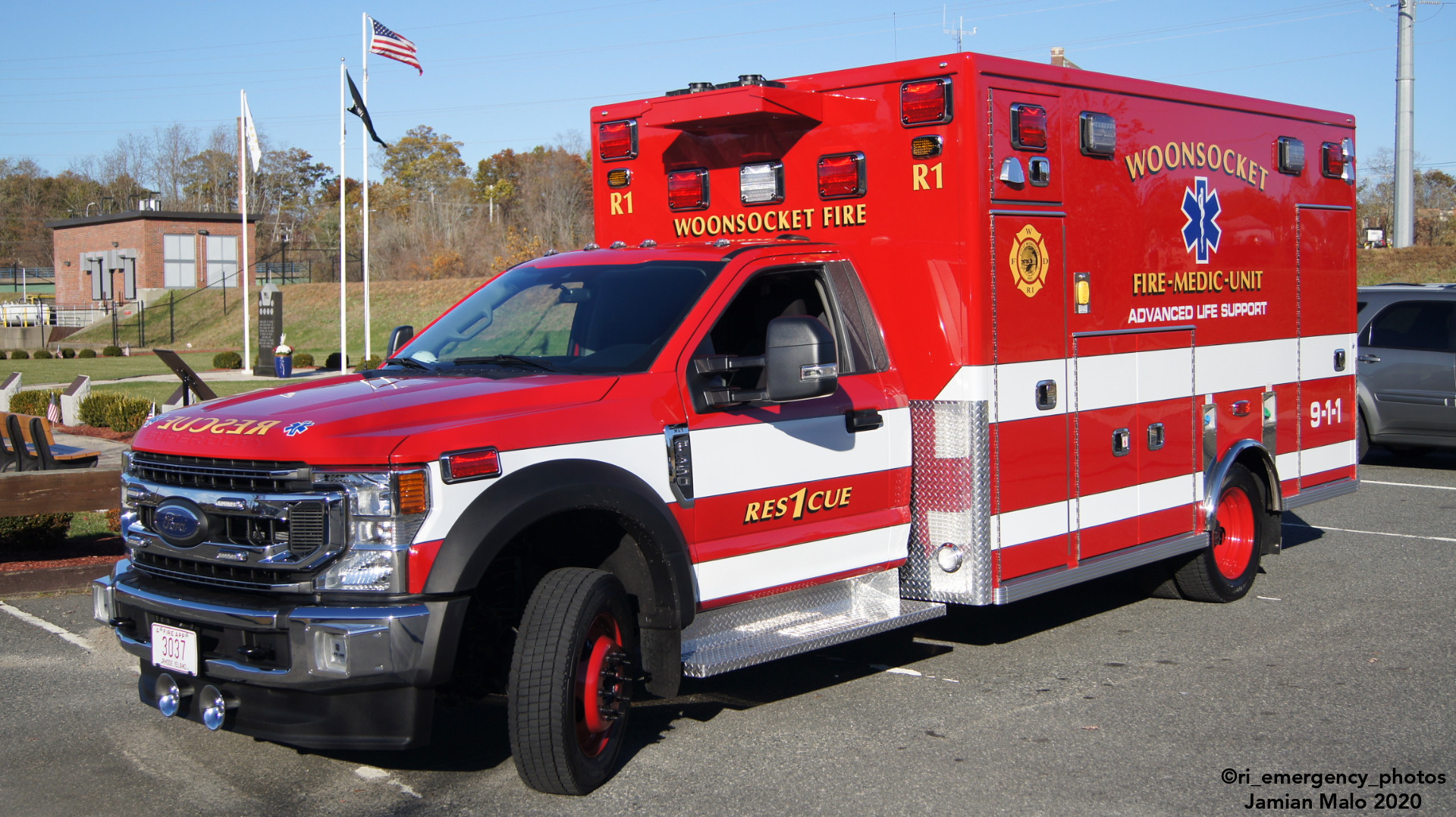 A photo  of Woonsocket Fire
            Rescue 1, a 2020 Ford F-550/Life Line             taken by Jamian Malo