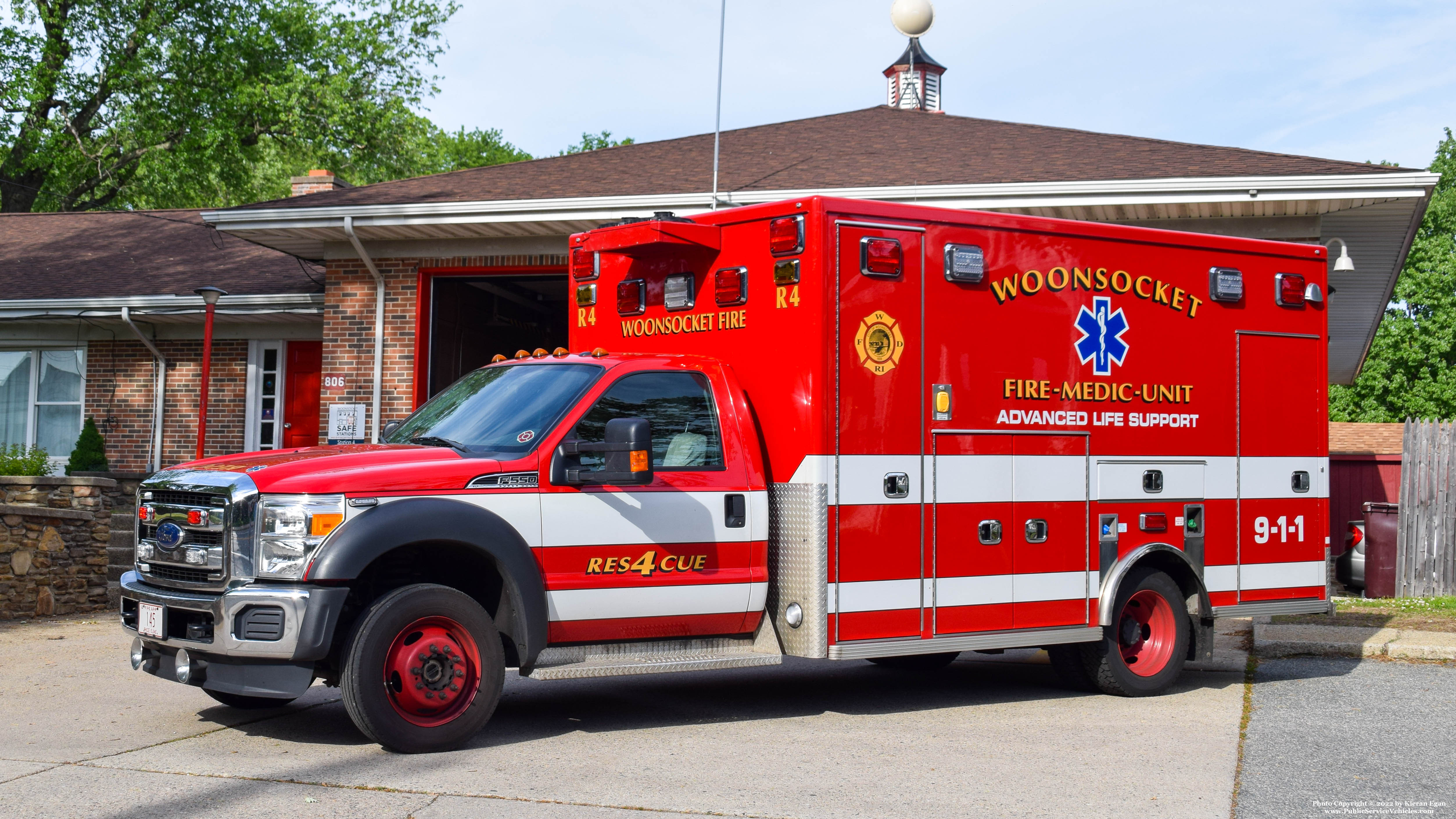 A photo  of Woonsocket Fire
            Rescue 4, a 2016 Ford F-550             taken by Kieran Egan