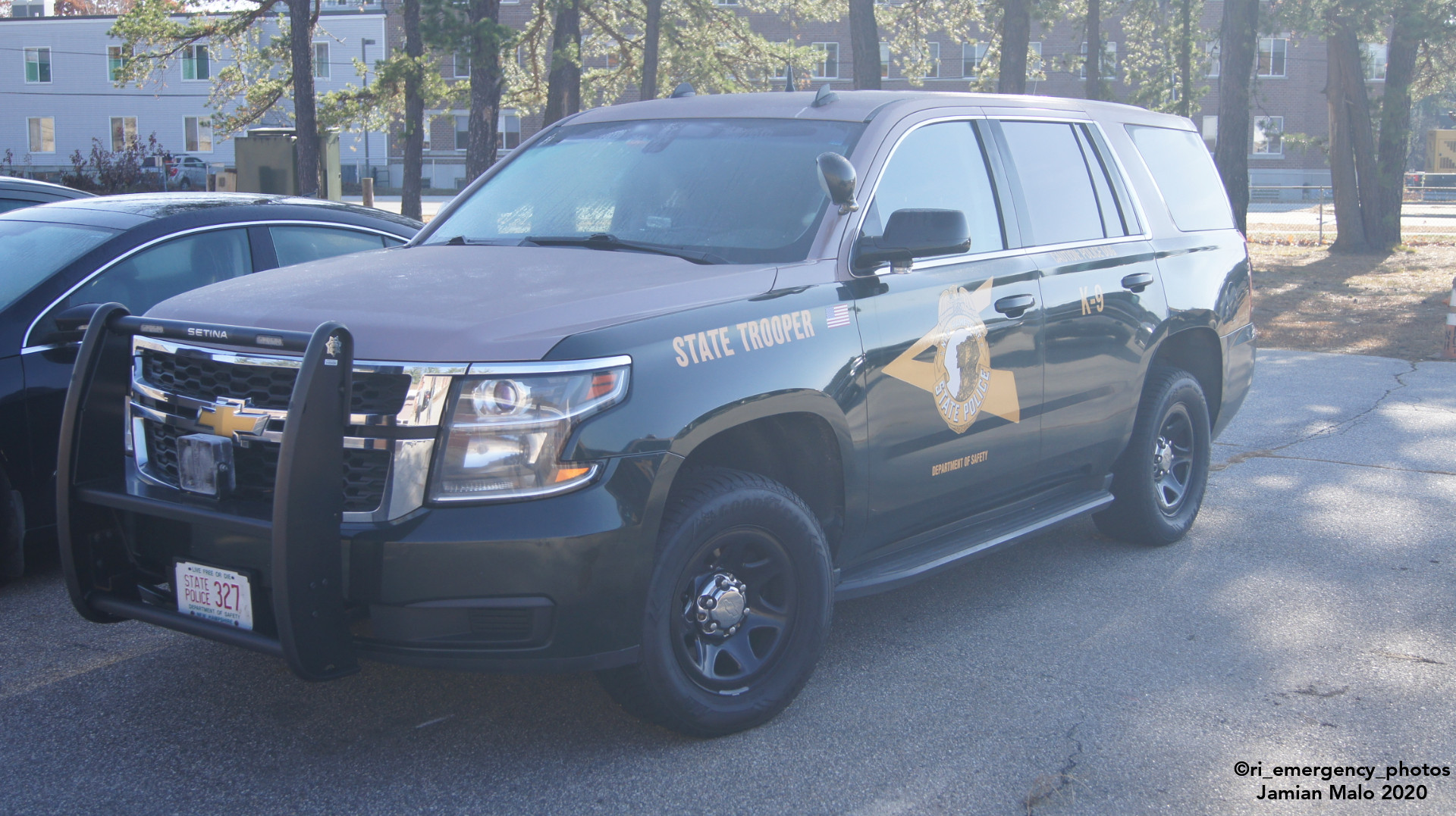 A photo  of New Hampshire State Police
            Cruiser 327, a 2015-2019 Chevrolet Tahoe             taken by Jamian Malo
