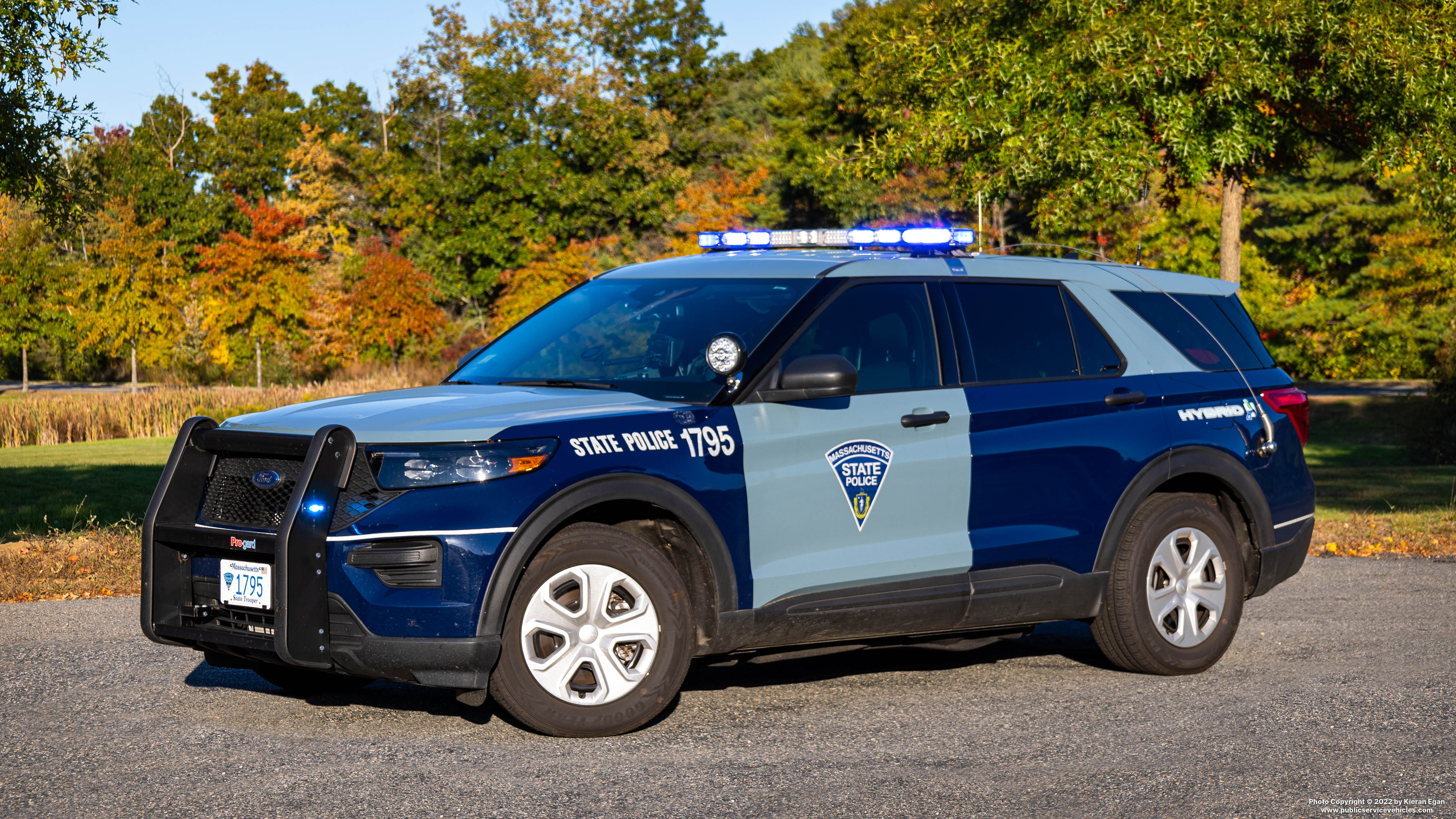 A photo  of Massachusetts State Police
            Cruiser 1795, a 2021 Ford Police Interceptor Utility Hybrid             taken by Kieran Egan