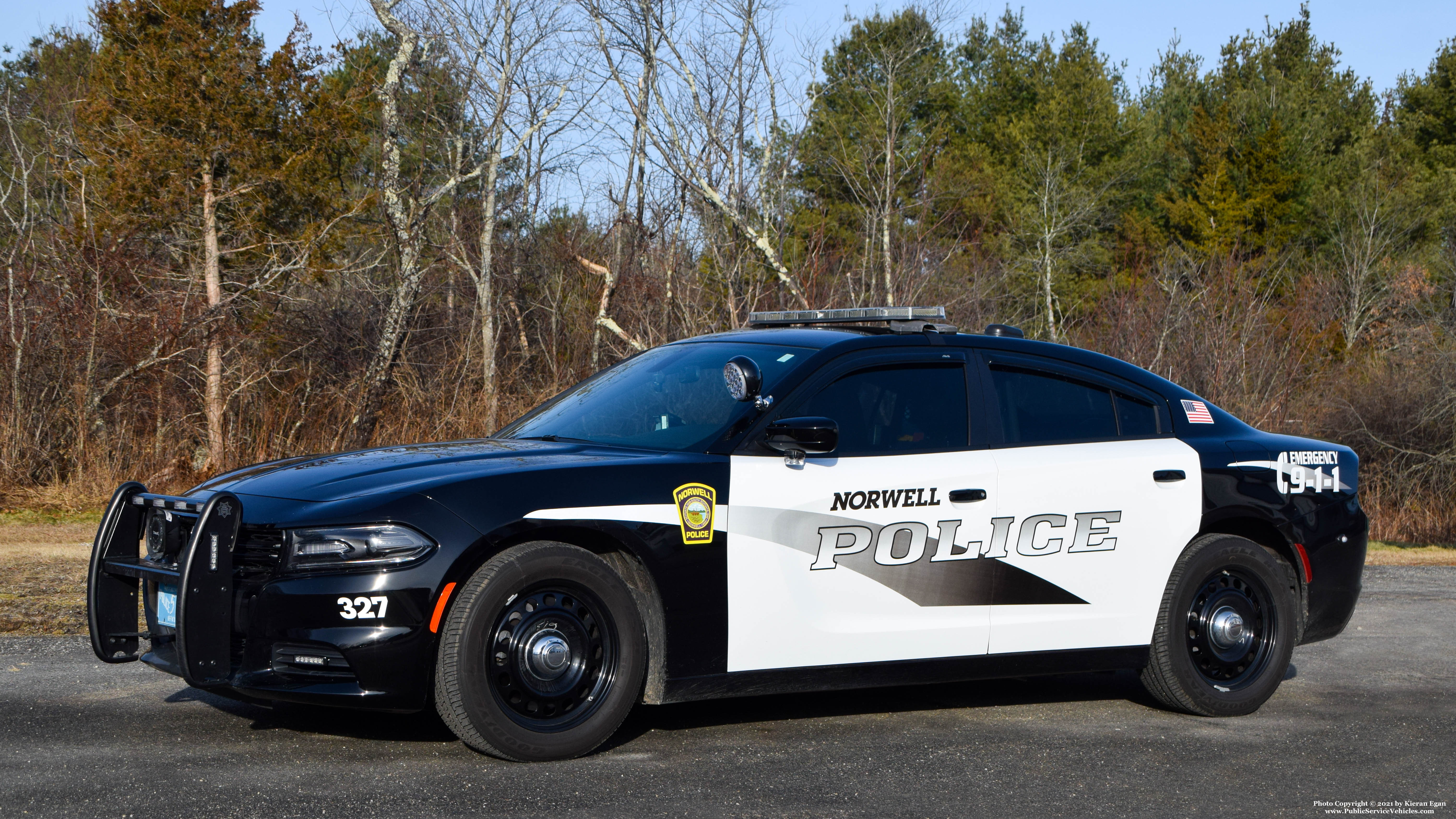 A photo  of Norwell Police
            Cruiser 327, a 2019 Dodge Charger             taken by Kieran Egan