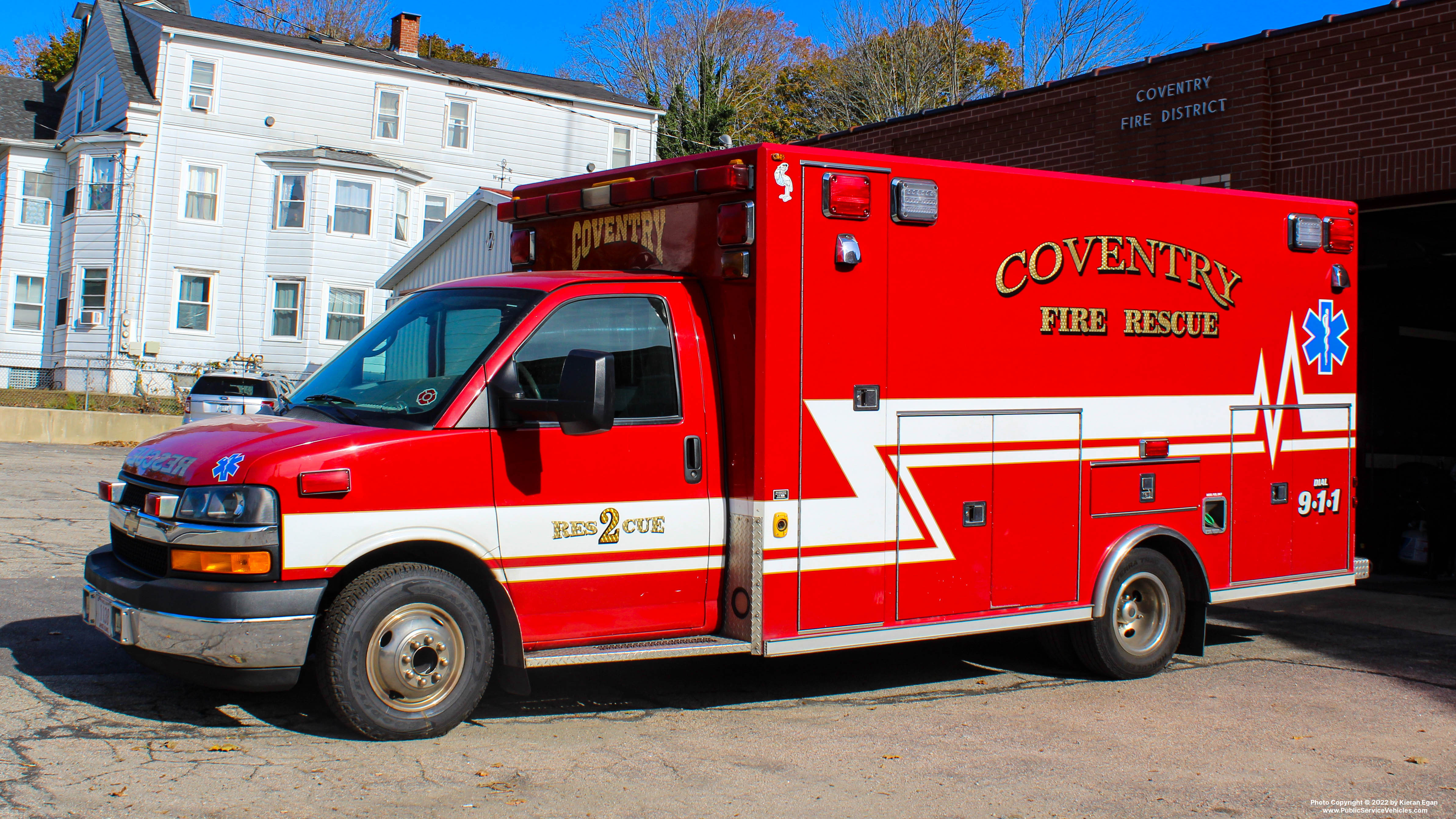 A photo  of Coventry Fire District
            Rescue 2, a 2014 Chevrolet G4500/2006 Osage             taken by Kieran Egan