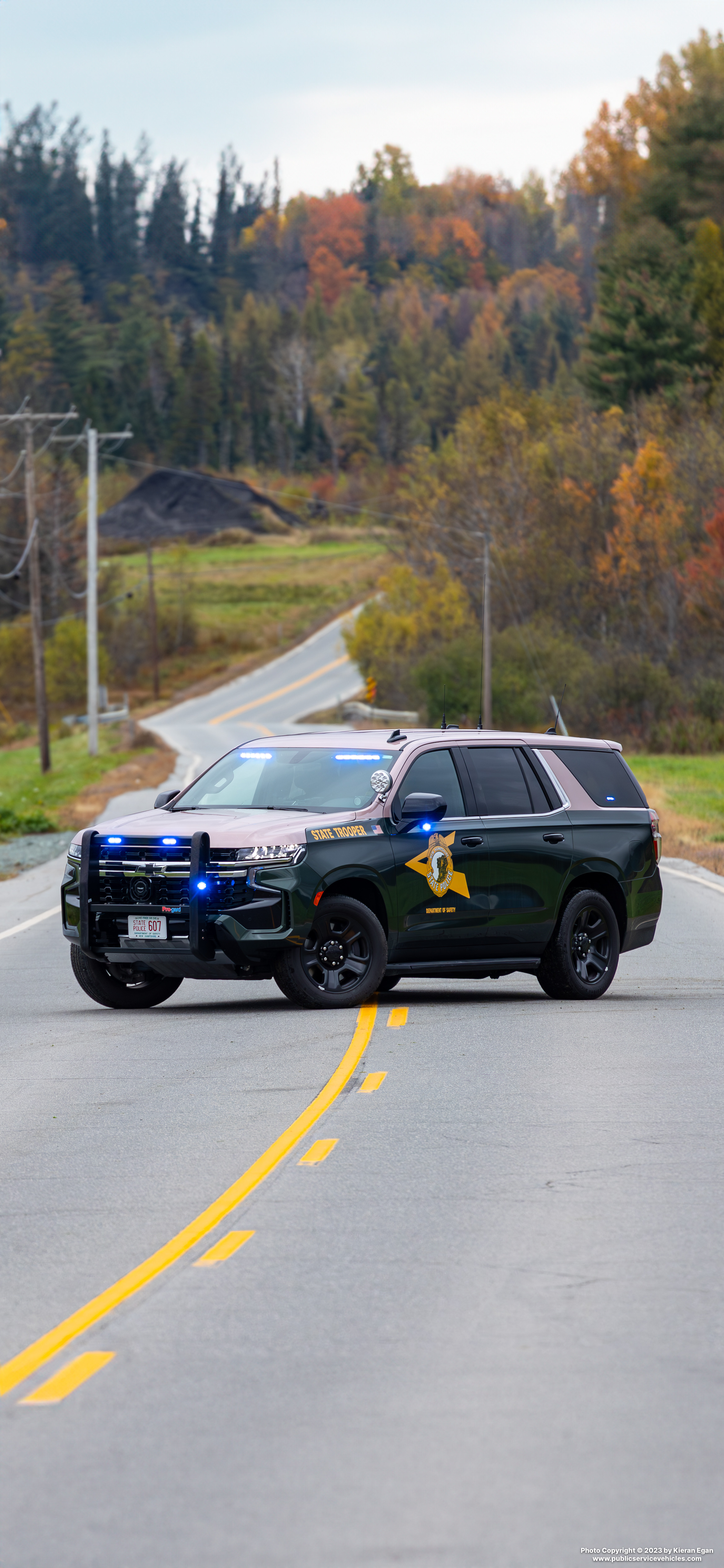 A photo  of New Hampshire State Police
            Cruiser 607, a 2022 Chevrolet Tahoe             taken by Kieran Egan