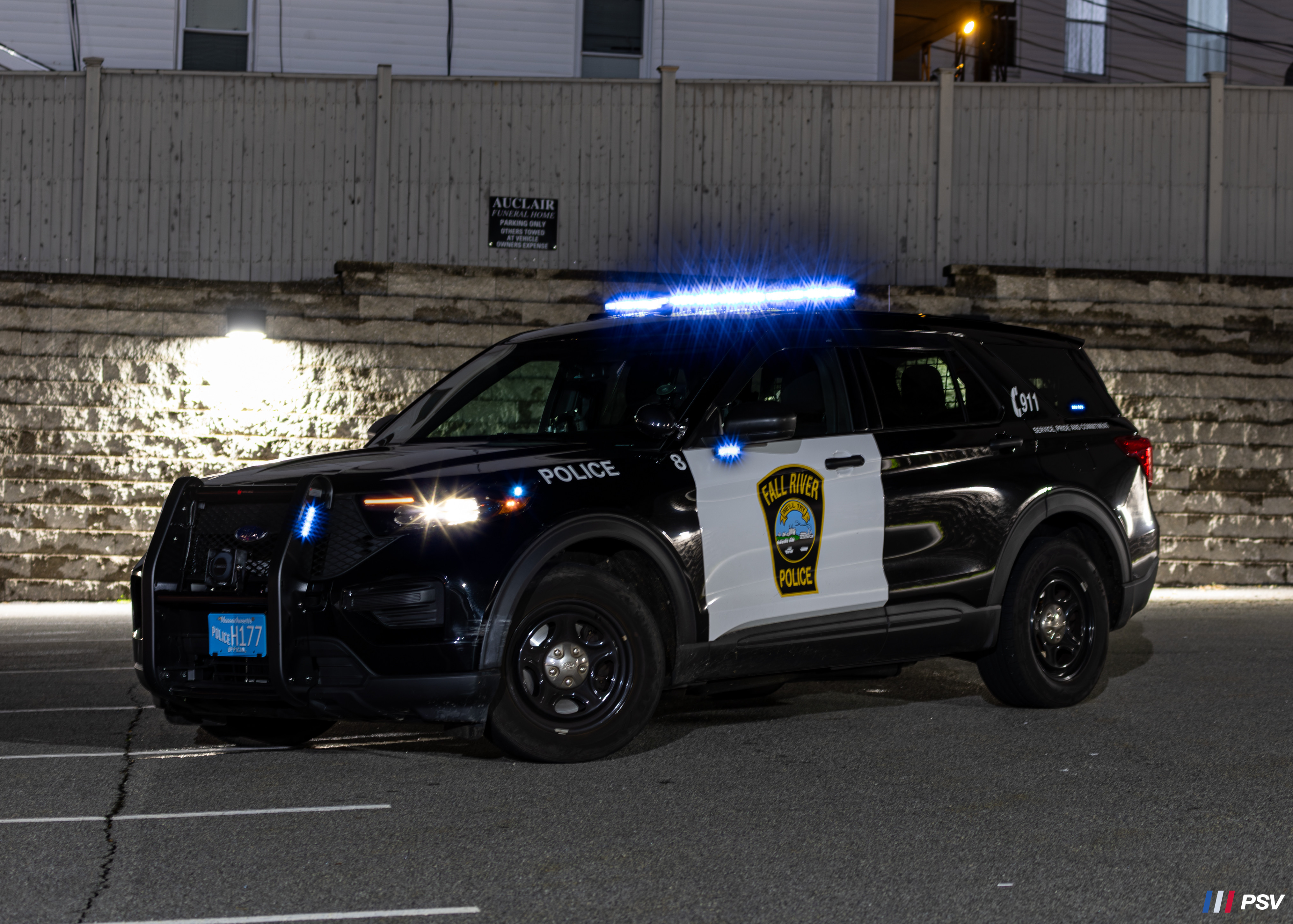A photo  of Fall River Police
            Car 8, a 2023 Ford Police Interceptor Utility 3.3 Flex Fuel             taken by Kieran Egan