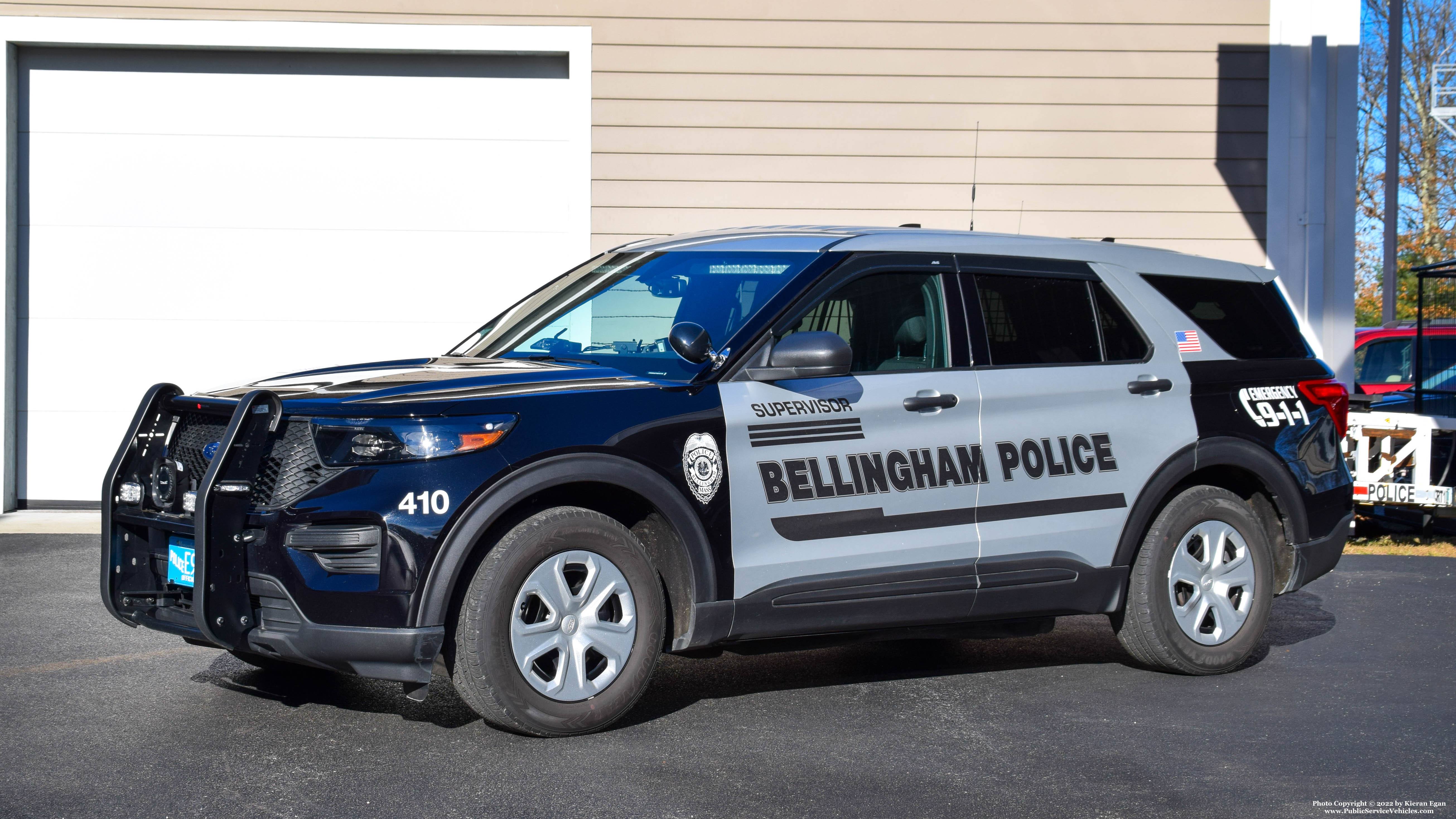 A photo  of Bellingham Police
            Cruiser 410, a 2021 Ford Police Interceptor Utility             taken by Kieran Egan
