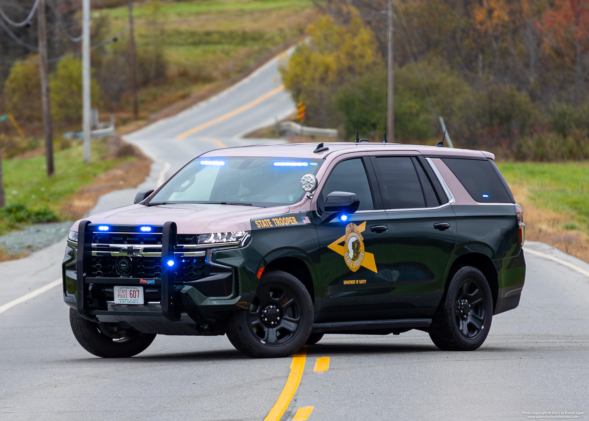 A photo  of New Hampshire State Police
            Cruiser 607, a 2022 Chevrolet Tahoe             taken by Kieran Egan
