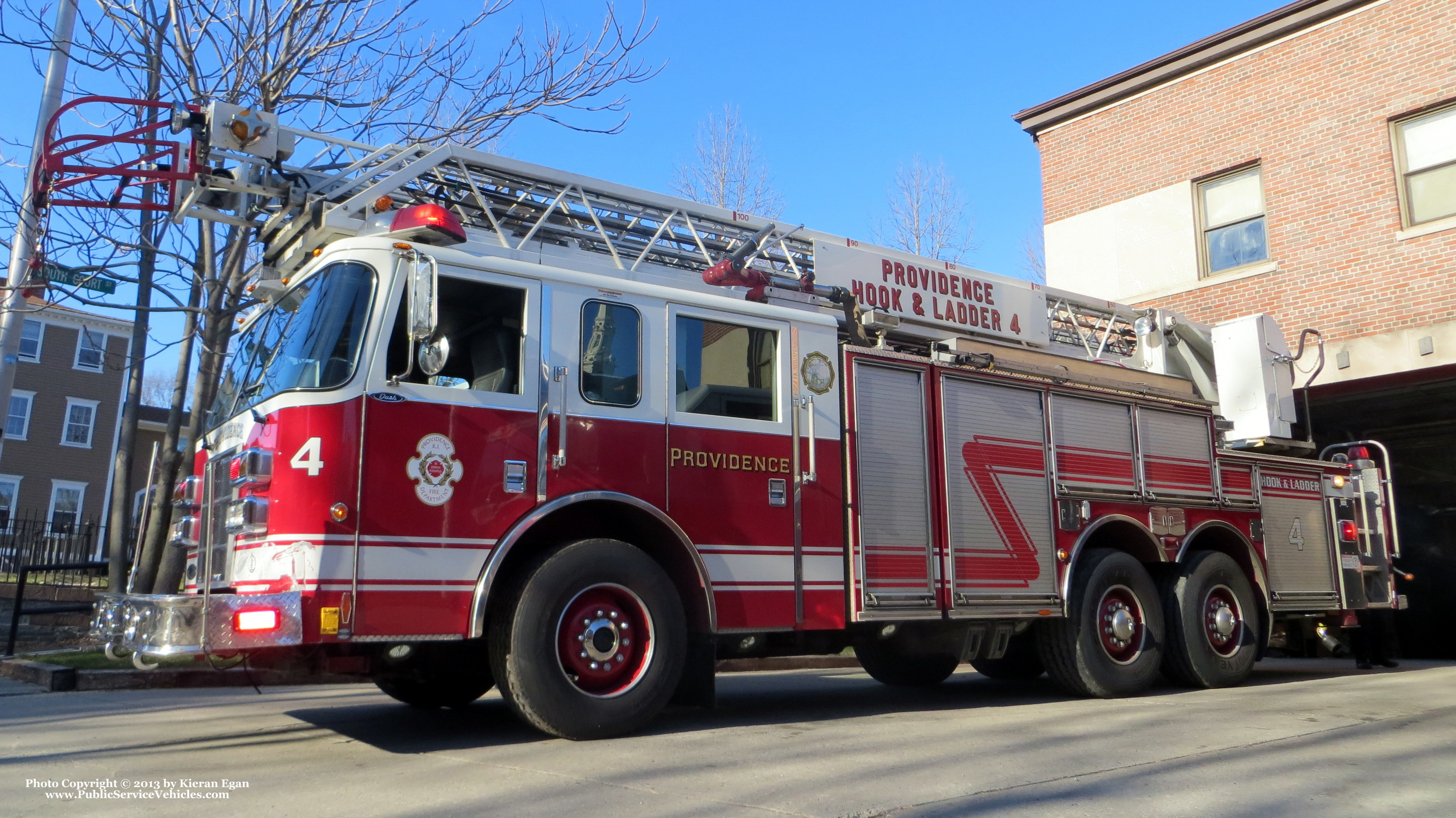 A photo  of Providence Fire
            Ladder 4, a 2005 Pierce Dash All-Steer             taken by Kieran Egan