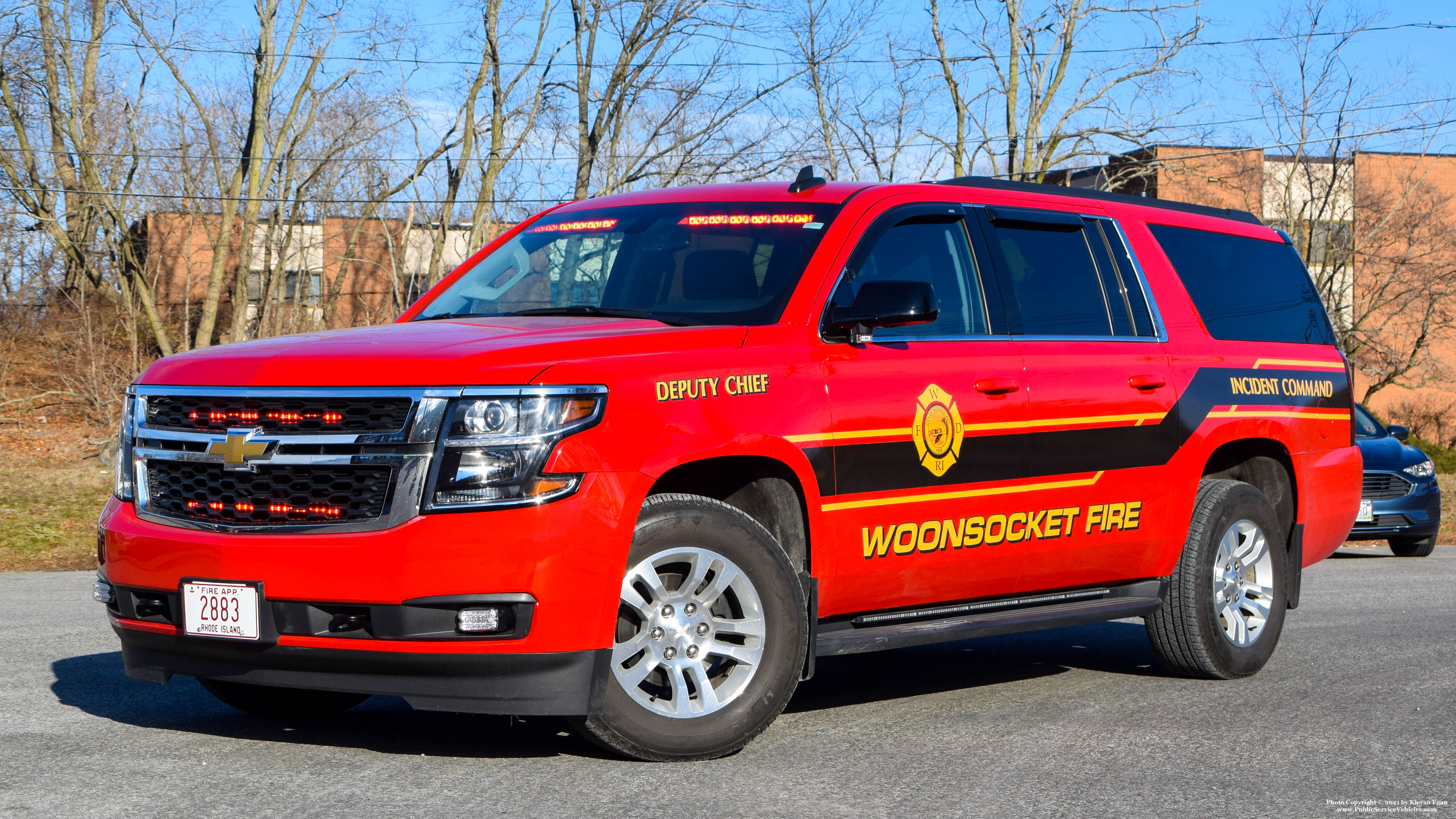 A photo  of Woonsocket Fire
            Deputy Chief's Unit, a 2019 Chevrolet Suburban             taken by Kieran Egan