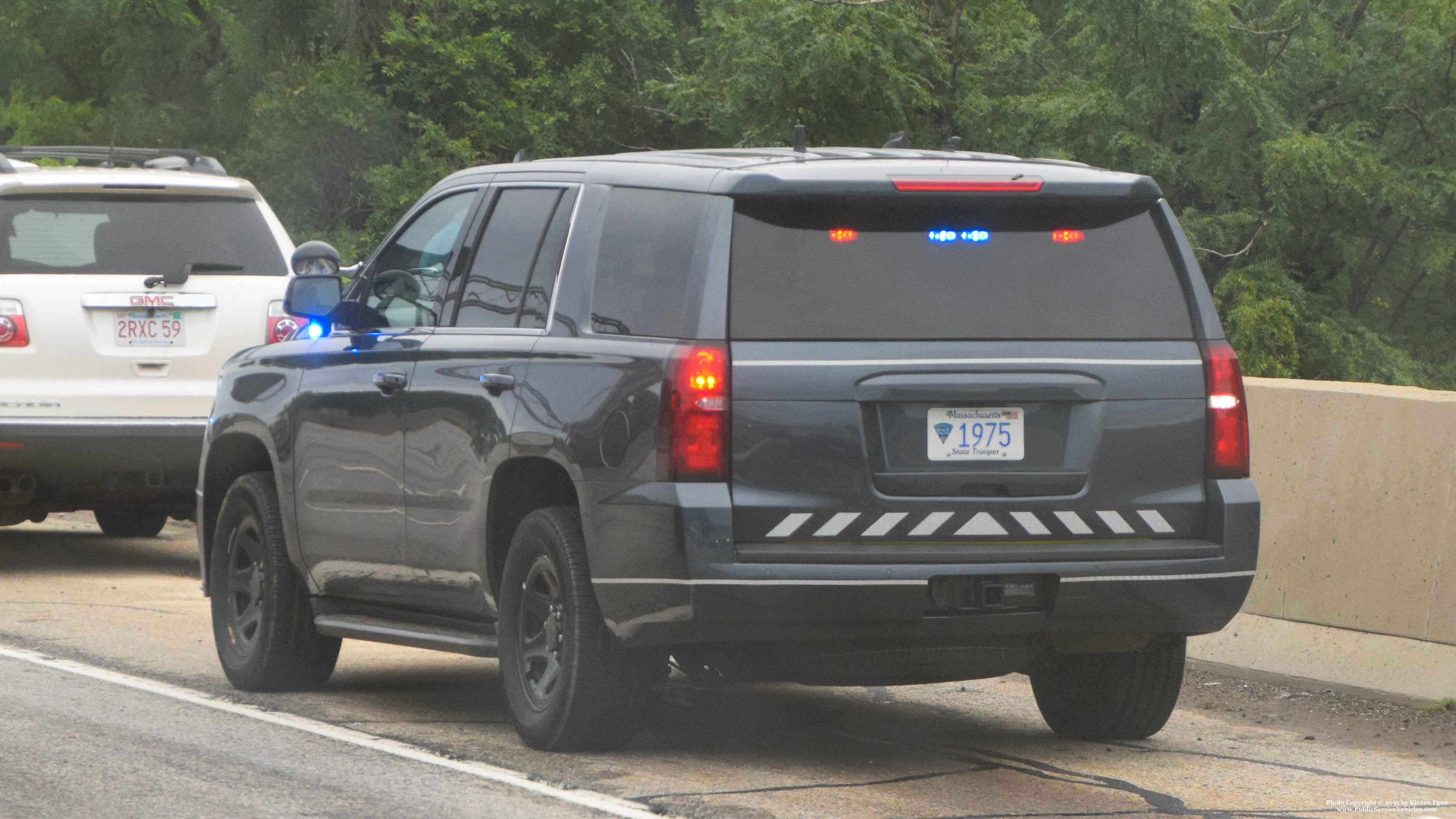 A photo  of Massachusetts State Police
            Cruiser 1975, a 2020 Chevrolet Tahoe             taken by Kieran Egan