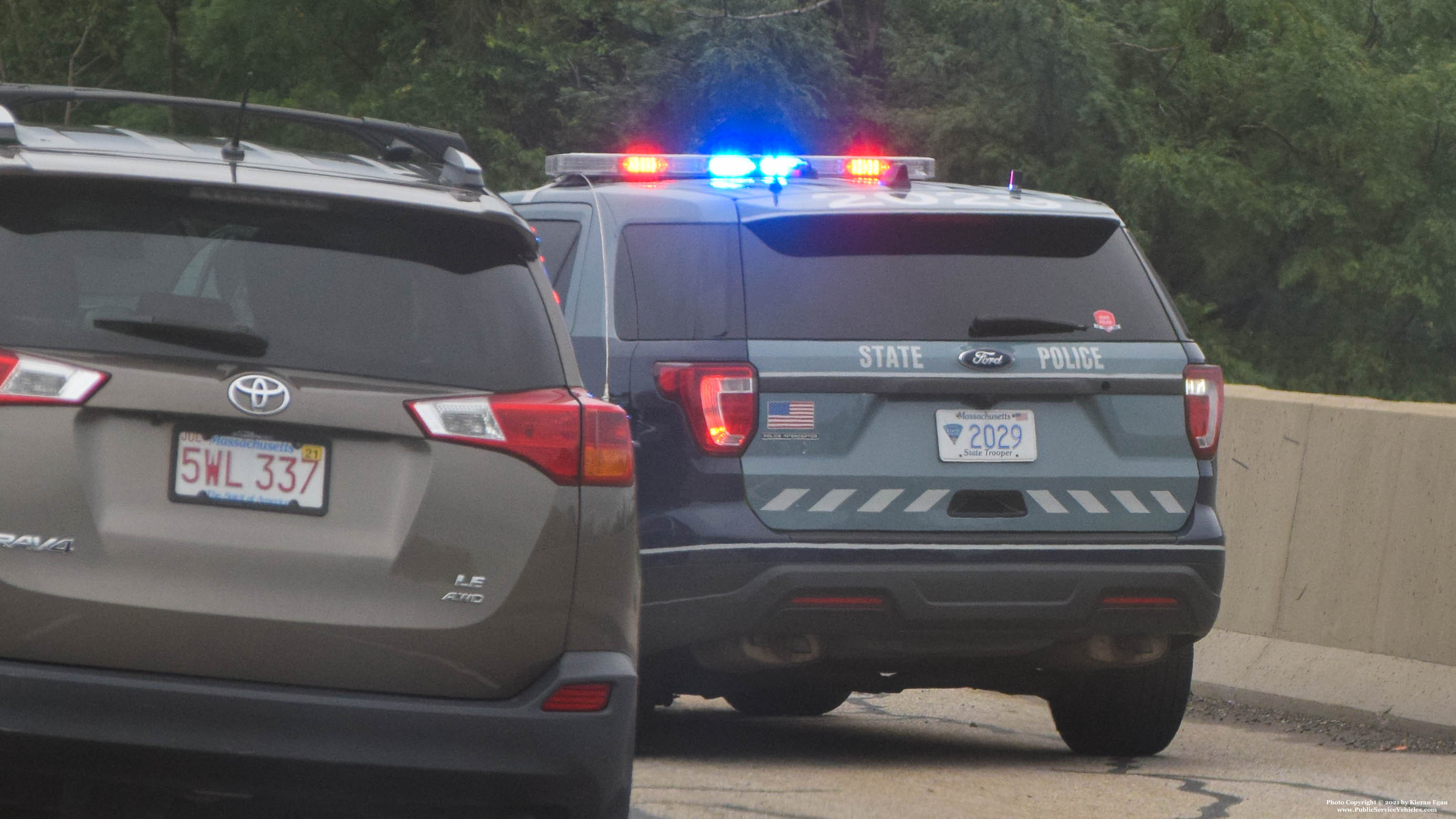 A photo  of Massachusetts State Police
            Cruiser 2029, a 2018 Ford Police Interceptor Utility             taken by Kieran Egan