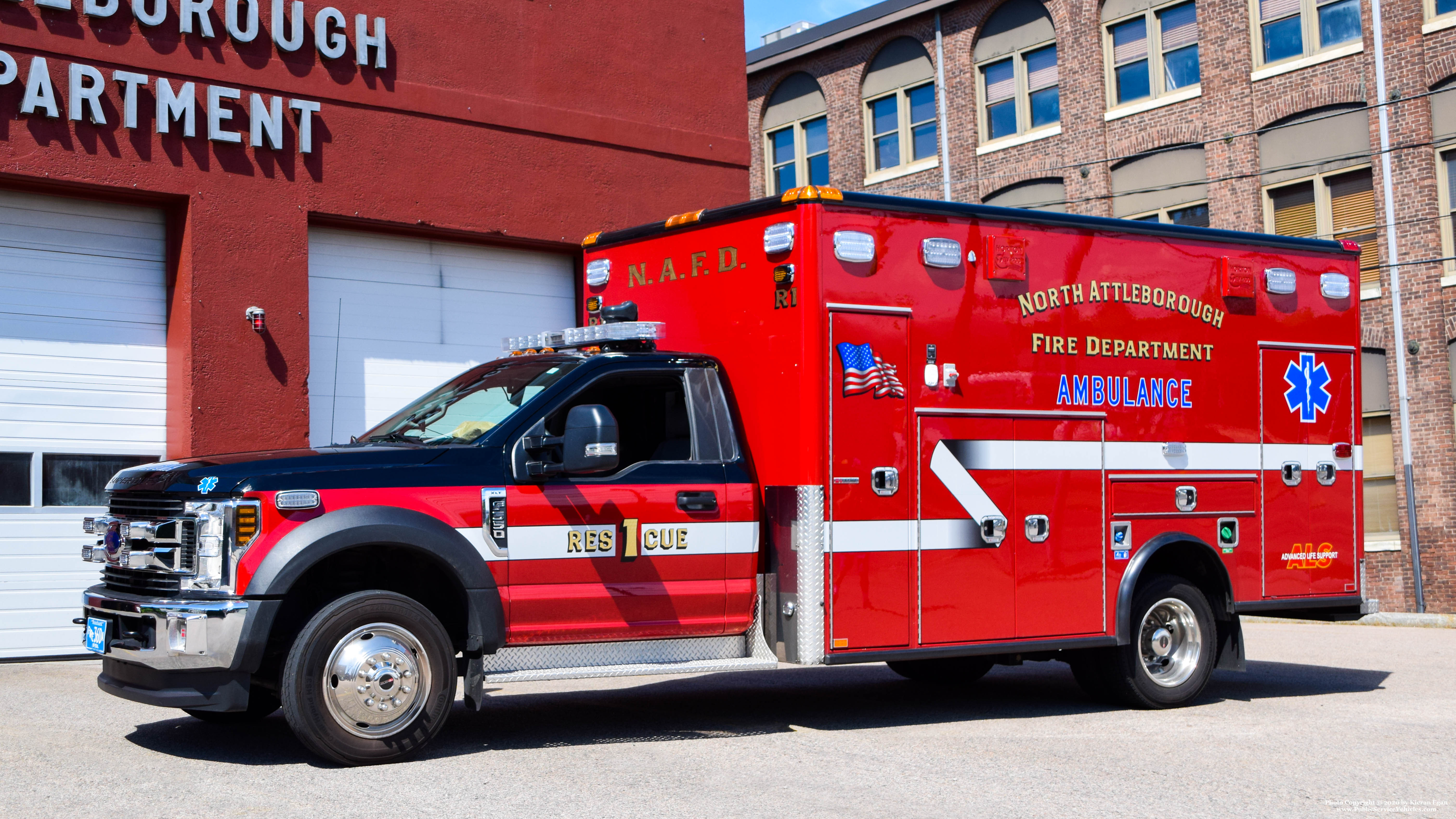 A photo  of North Attleborough Fire
            Rescue 1, a 2019 Ford F-550/Horton             taken by Kieran Egan