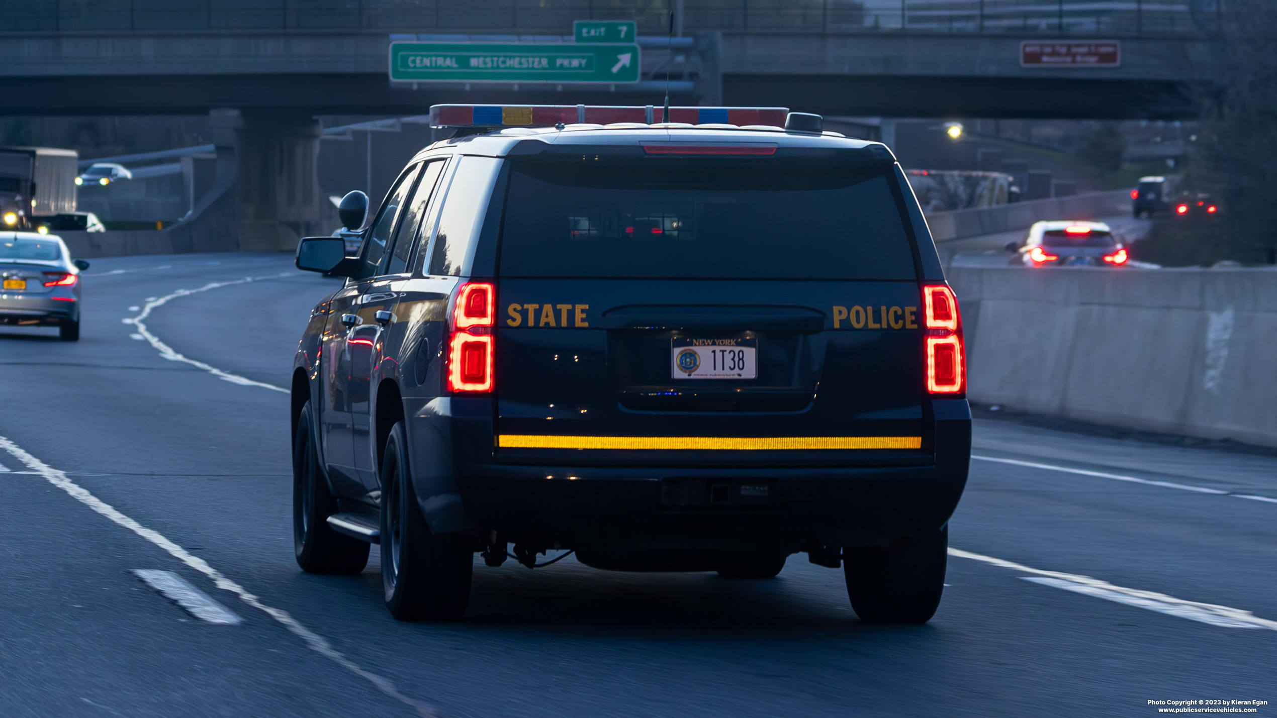 A photo  of New York State Police
            Cruiser 1T38, a 2015-2019 Chevrolet Tahoe             taken by Kieran Egan