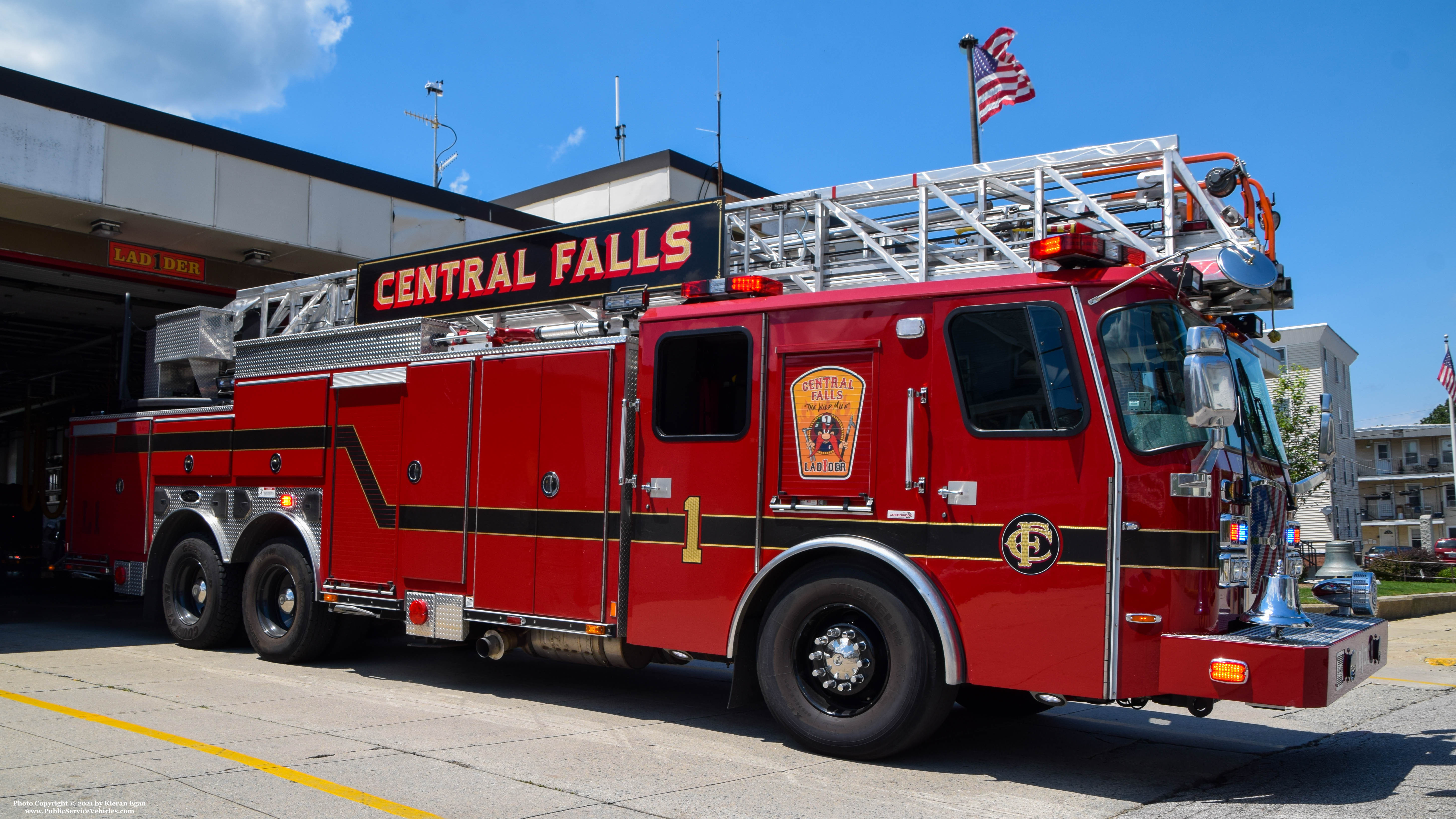 A photo  of Central Falls Fire
            Ladder 1, a 2015 E-One Cyclone II             taken by Kieran Egan