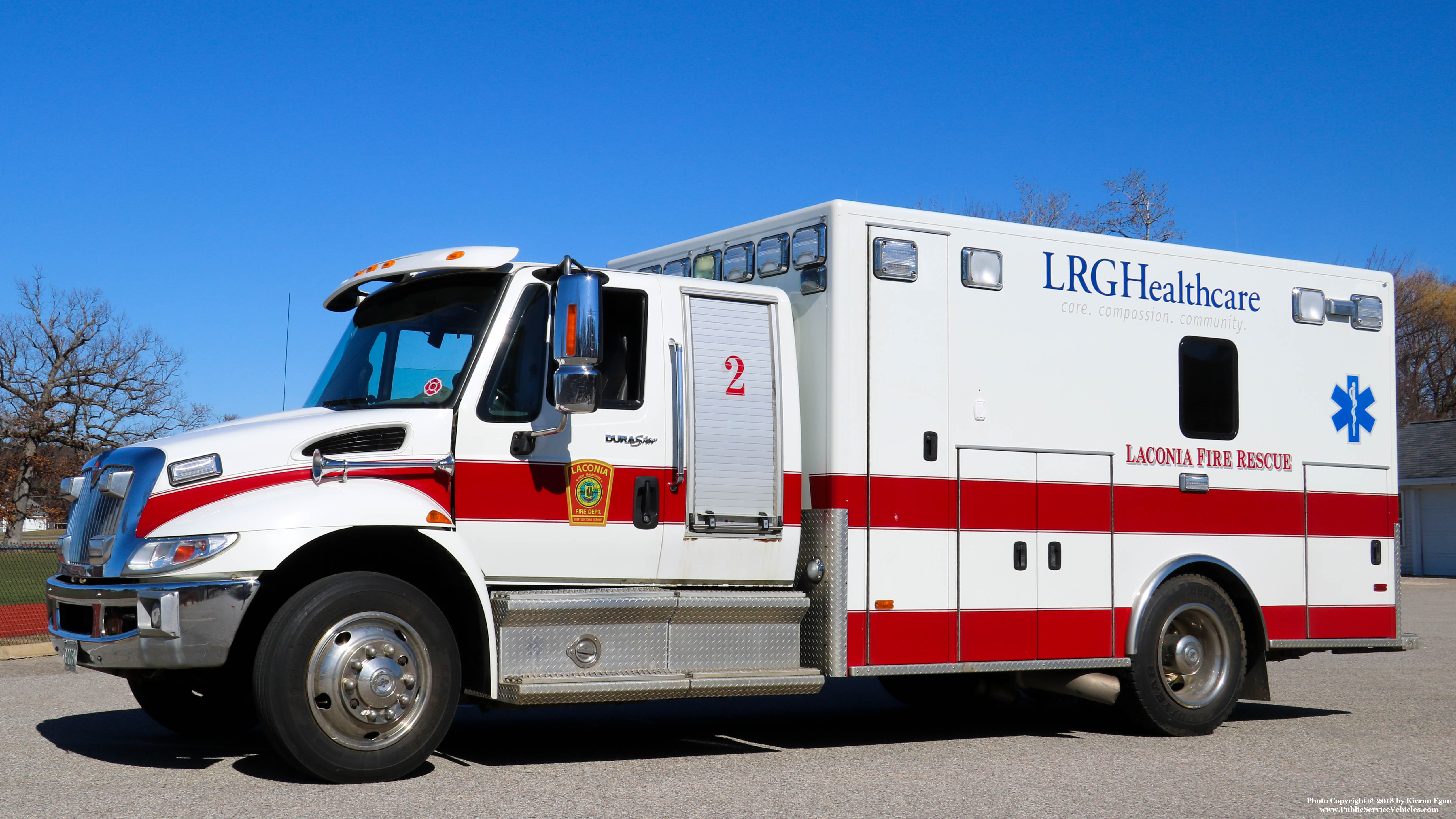 A photo  of Laconia Fire
            13 Ambulance 2, a 2011 International DuraStar/PL Custom             taken by Kieran Egan