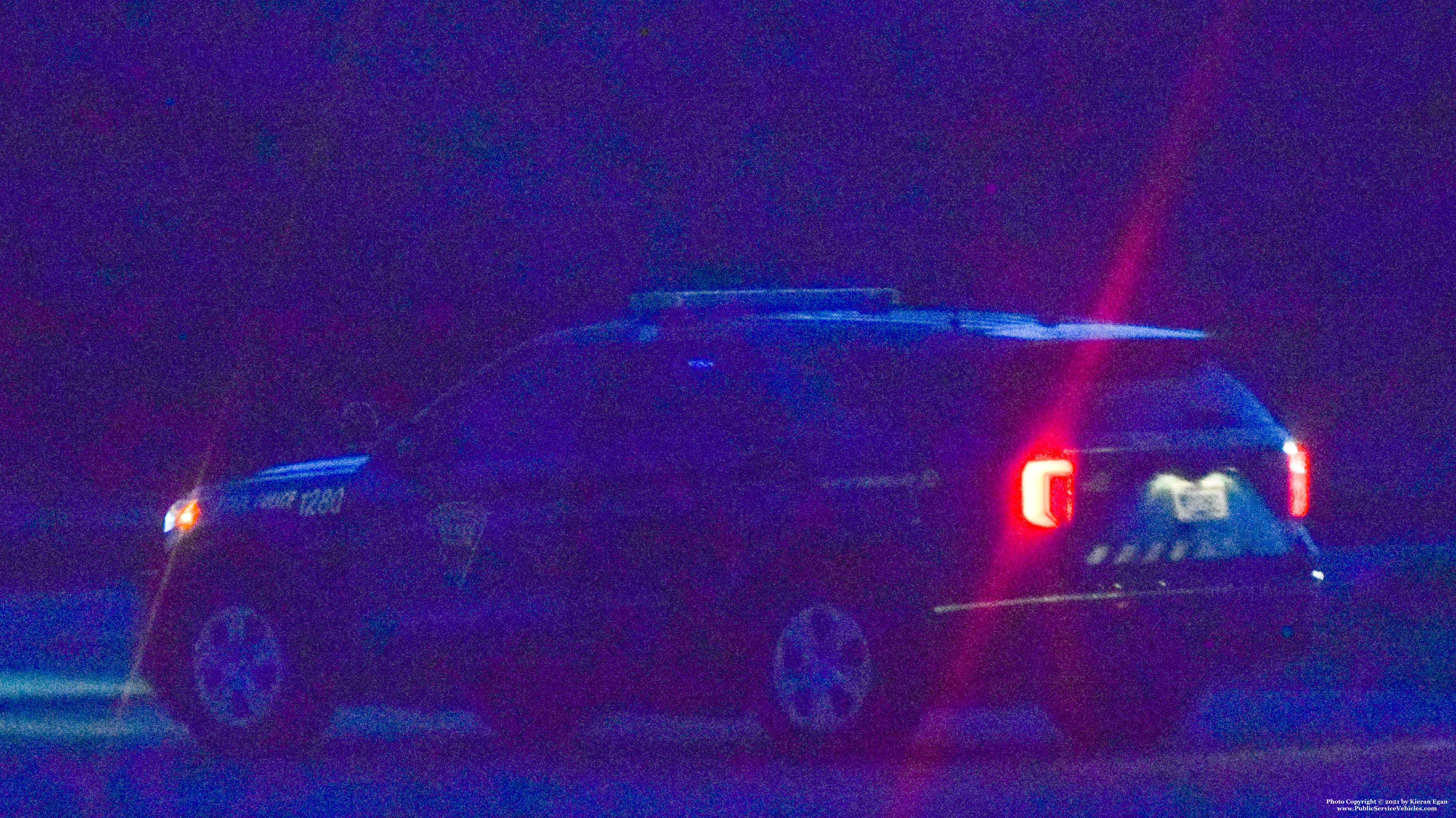 A photo  of Massachusetts State Police
            Cruiser 1280, a 2020 Ford Police Interceptor Utility Hybrid             taken by Kieran Egan