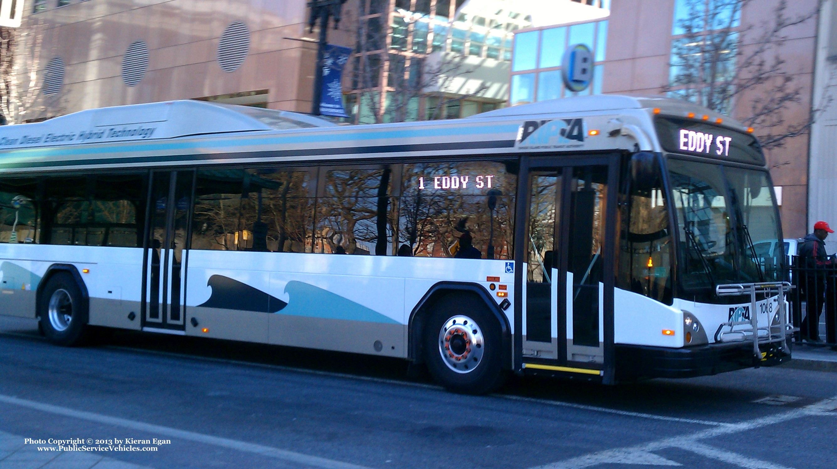 A photo  of Rhode Island Public Transit Authority
            Bus 1068, a 2010 Gillig BRT HEV             taken by Kieran Egan