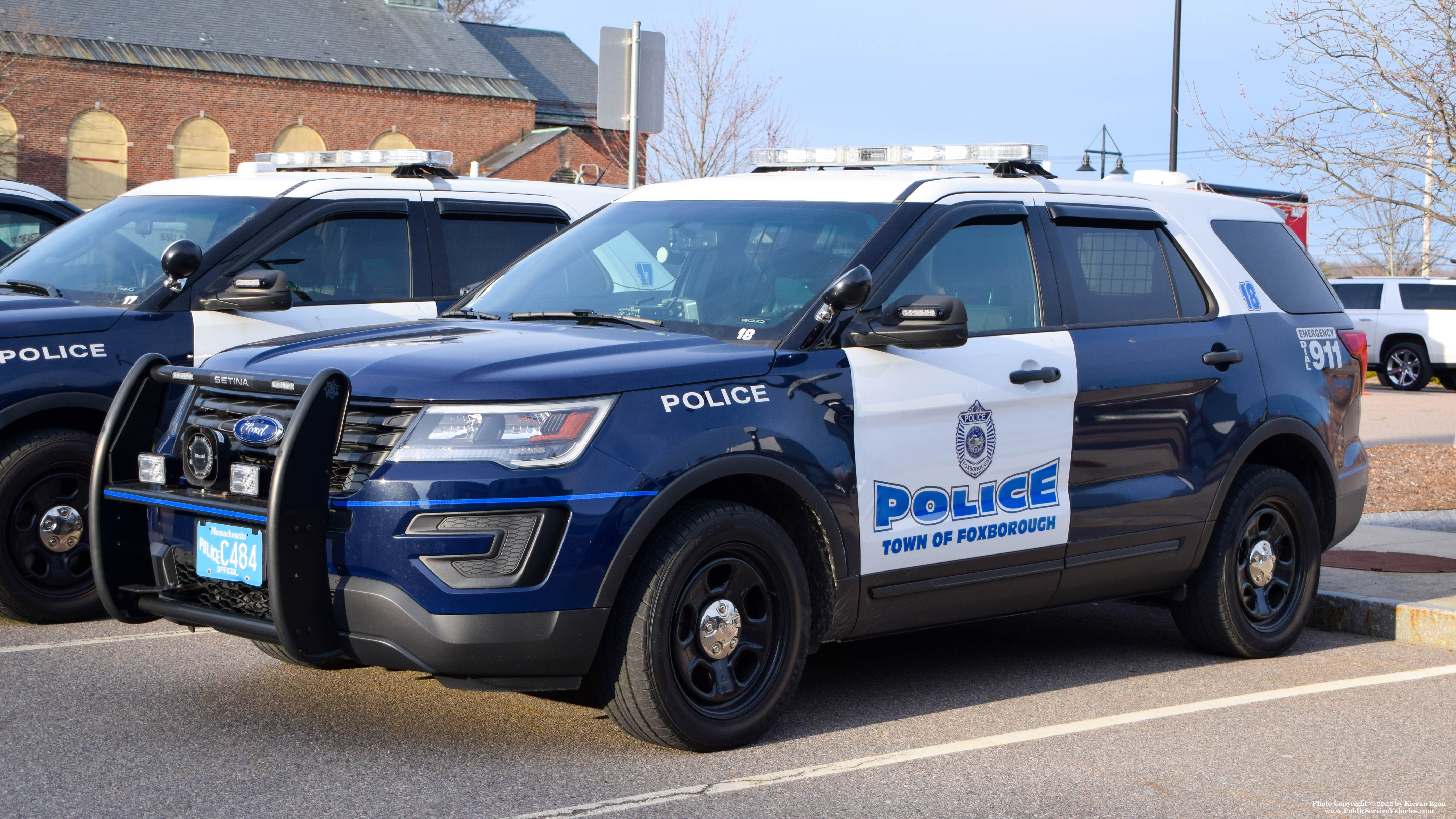 A photo  of Foxborough Police
            Cruiser 18, a 2017 Ford Police Interceptor Utility             taken by Kieran Egan