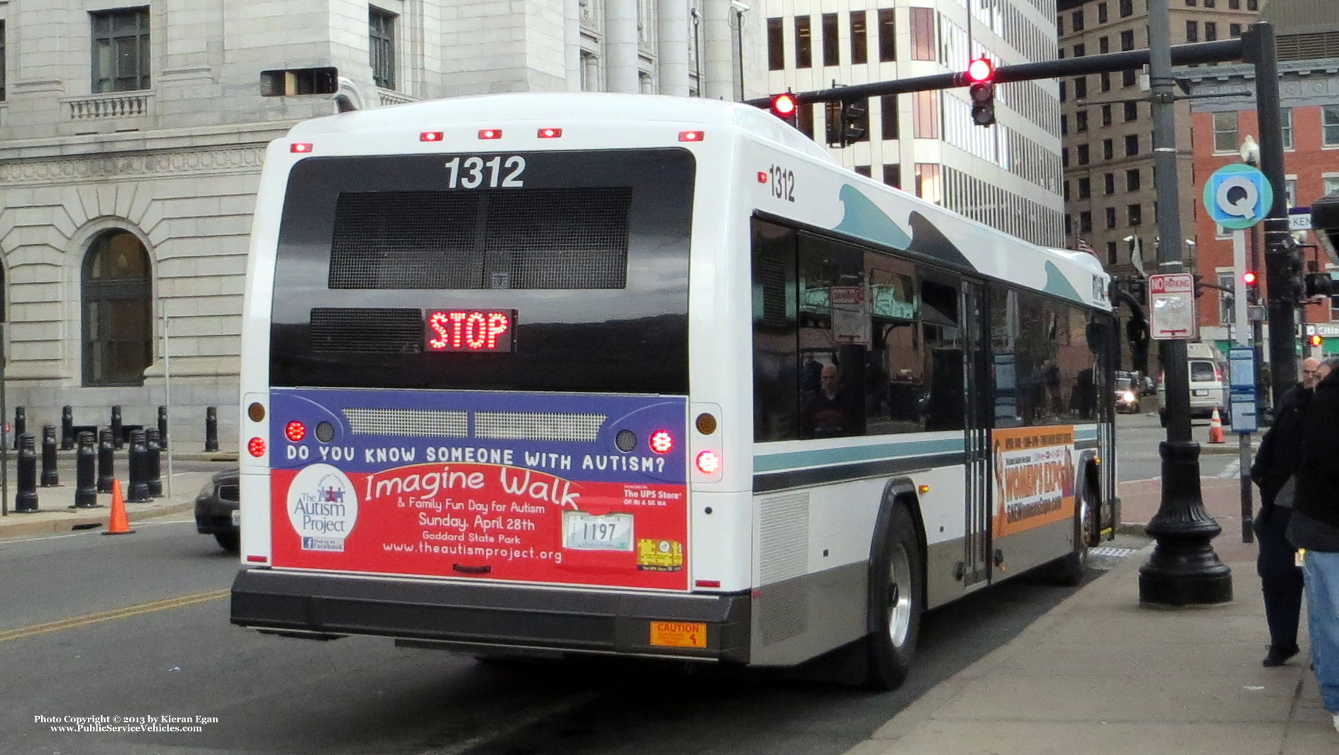 A photo  of Rhode Island Public Transit Authority
            Bus 1312, a 2013 Gillig BRT             taken by Kieran Egan