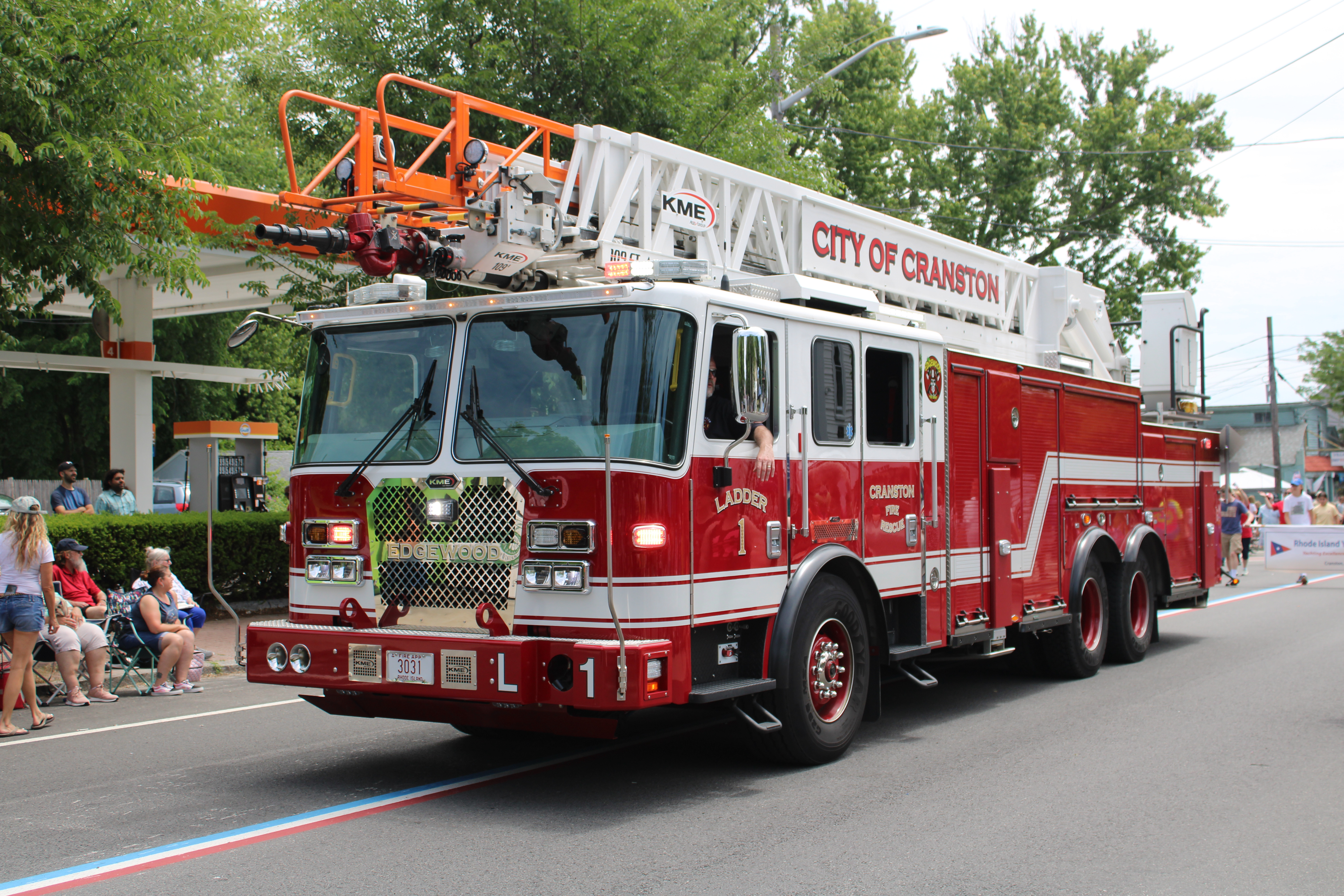 A photo  of Cranston Fire
            Ladder 1, a 2020 KME Severe Service AerialCat             taken by @riemergencyvehicles