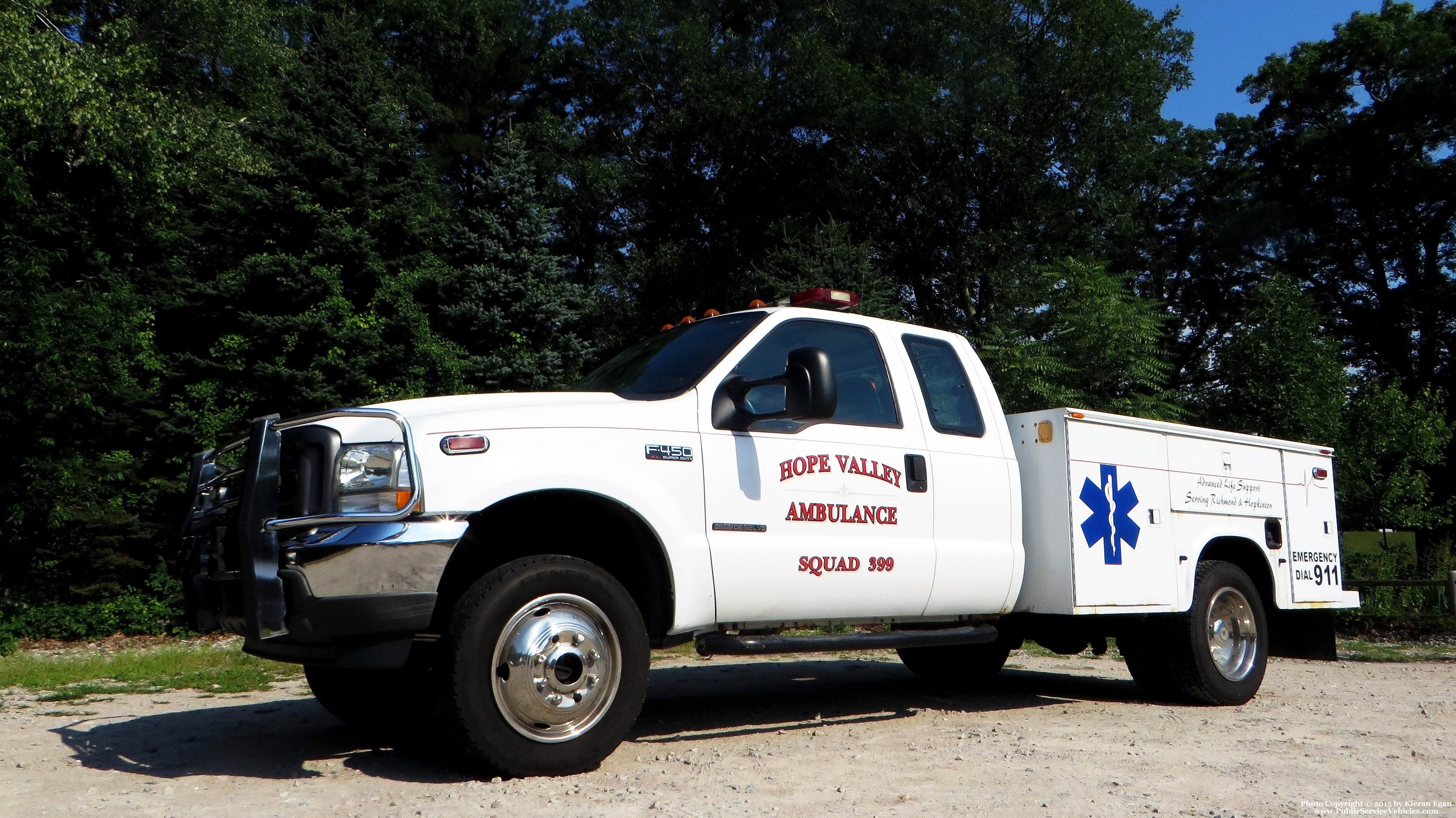 A photo  of Hope Valley Ambulance Squad
            Squad 399, a 2002 Ford F-350             taken by Kieran Egan