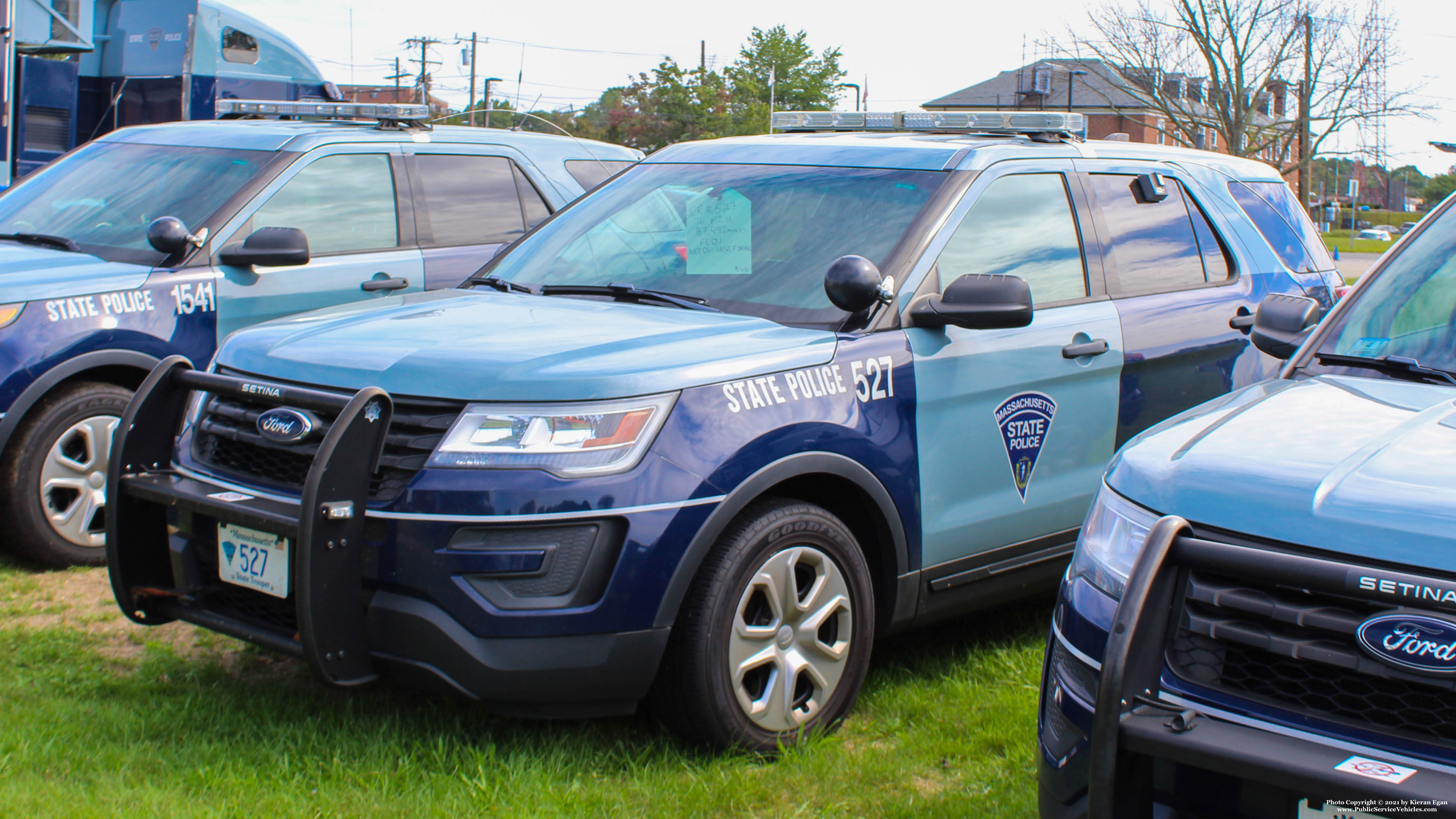 A photo  of Massachusetts State Police
            Cruiser 527, a 2016 Ford Police Interceptor Utility             taken by Kieran Egan