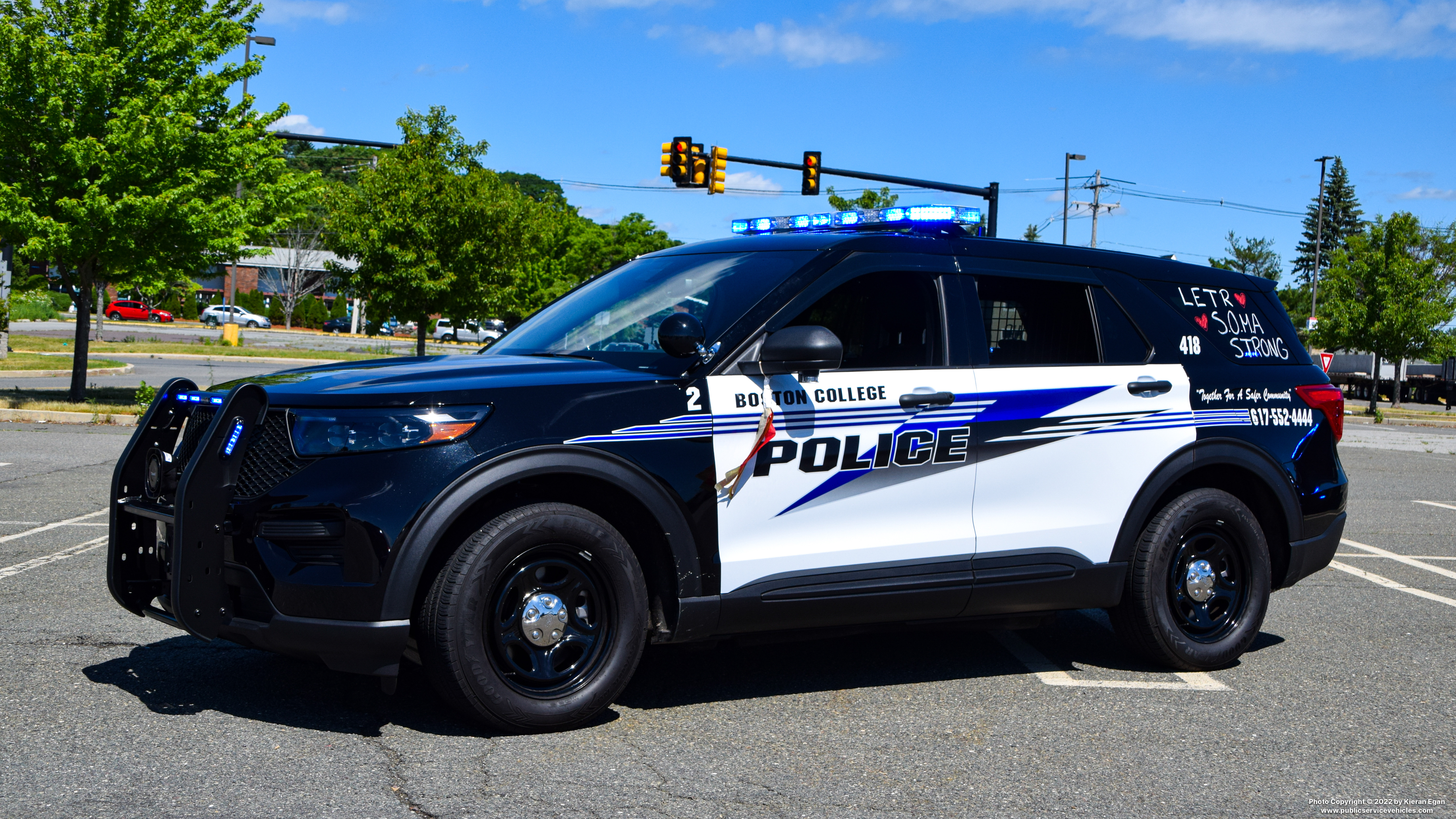 A photo  of Boston College Police
            Cruiser 418, a 2021 Ford Police Interceptor Utility             taken by Kieran Egan