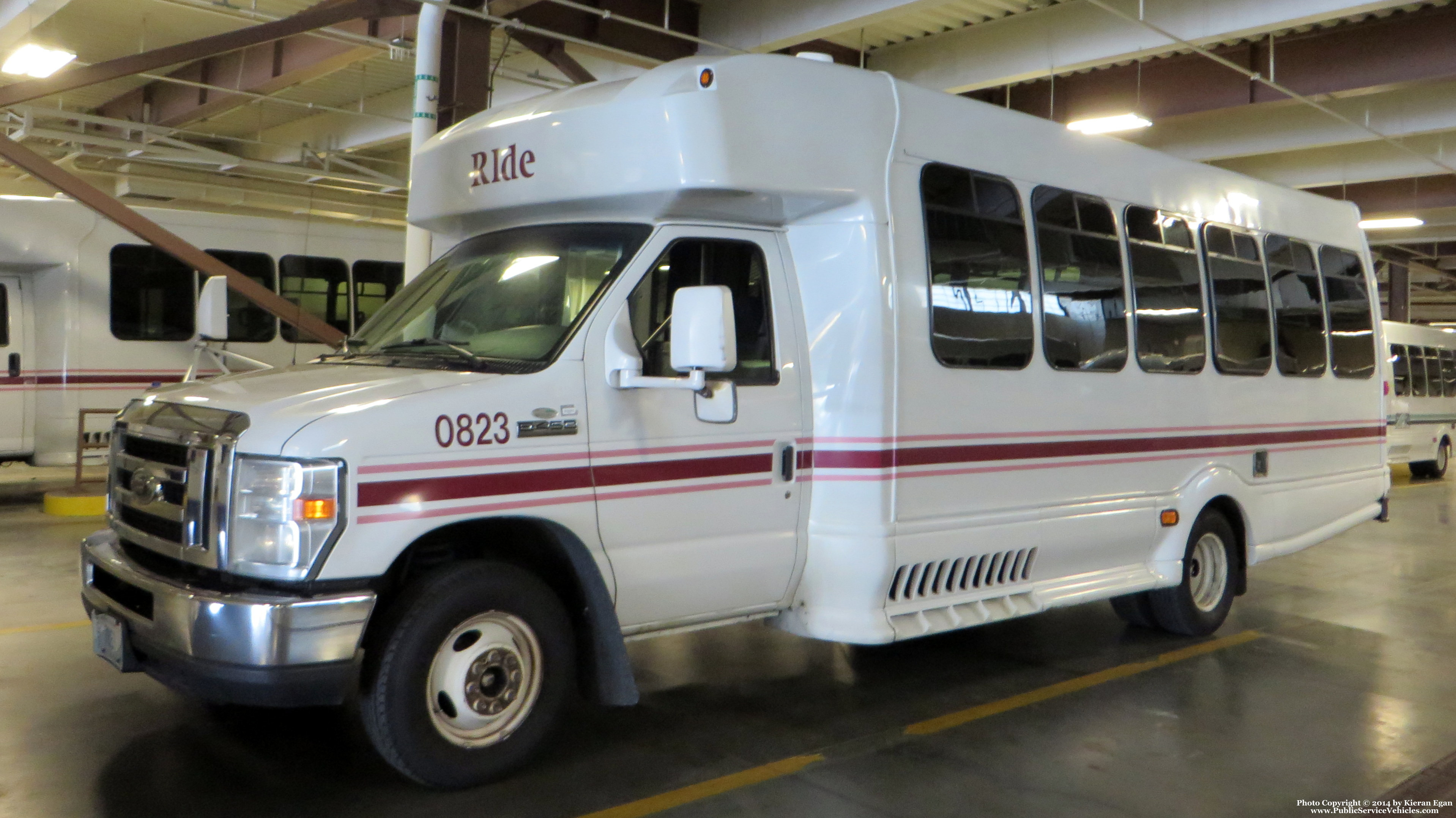 A photo  of Rhode Island Public Transit Authority
            Paratransit Bus 0823, a 2008 Ford E-450 Bus             taken by Kieran Egan