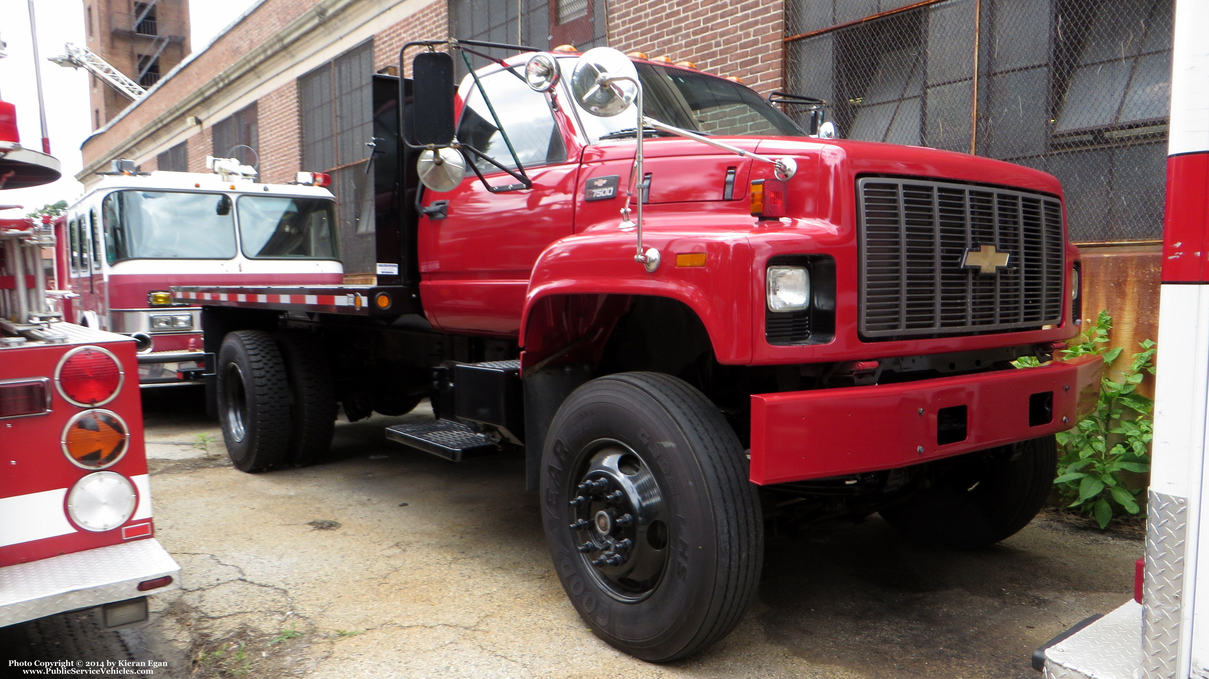 A photo  of Providence Fire
            Flatbed Truck, a 1990-2002 Chevrolet C7500             taken by Kieran Egan