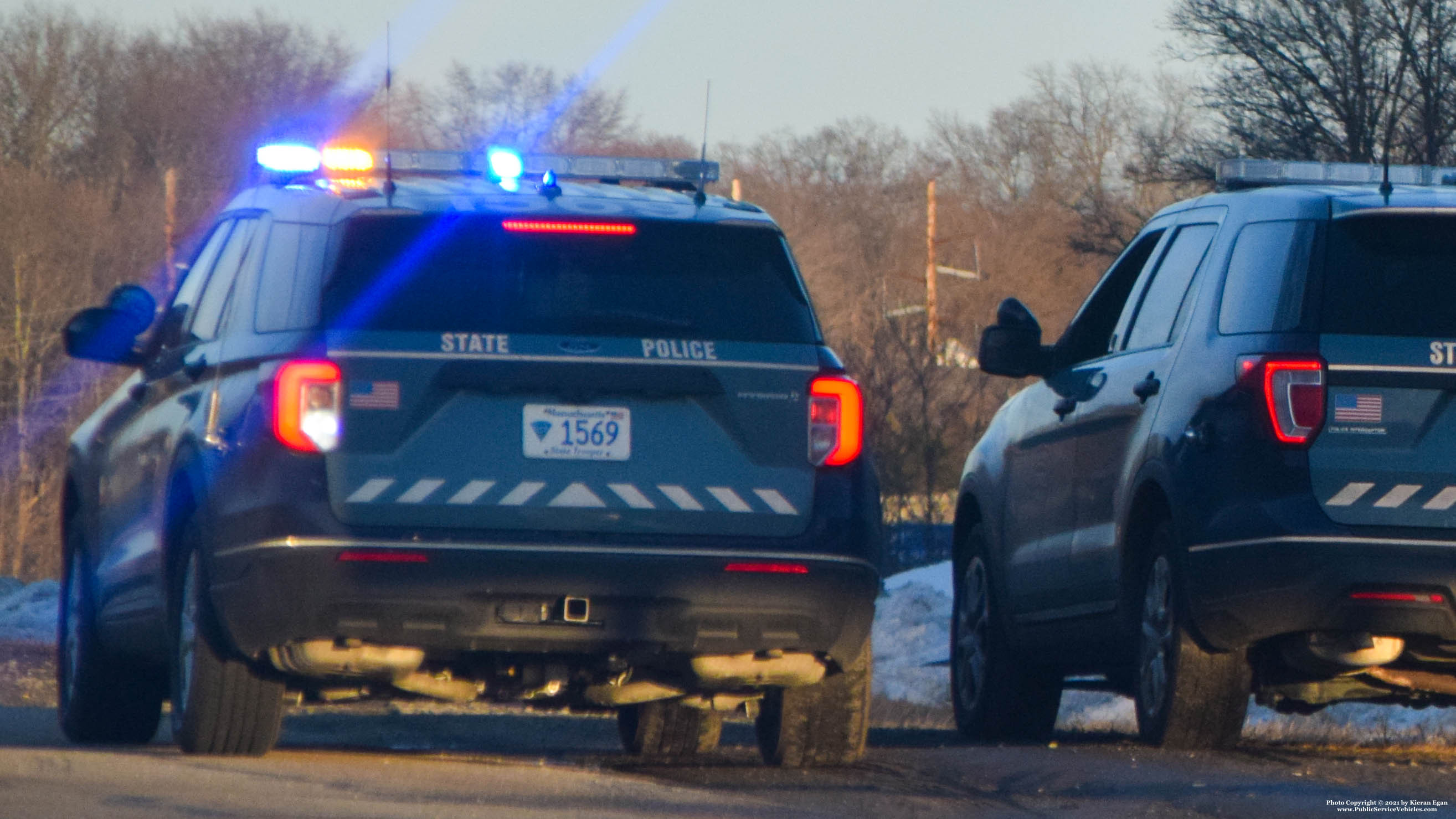 A photo  of Massachusetts State Police
            Cruiser 1569, a 2020 Ford Police Interceptor Utility Hybrid             taken by Kieran Egan