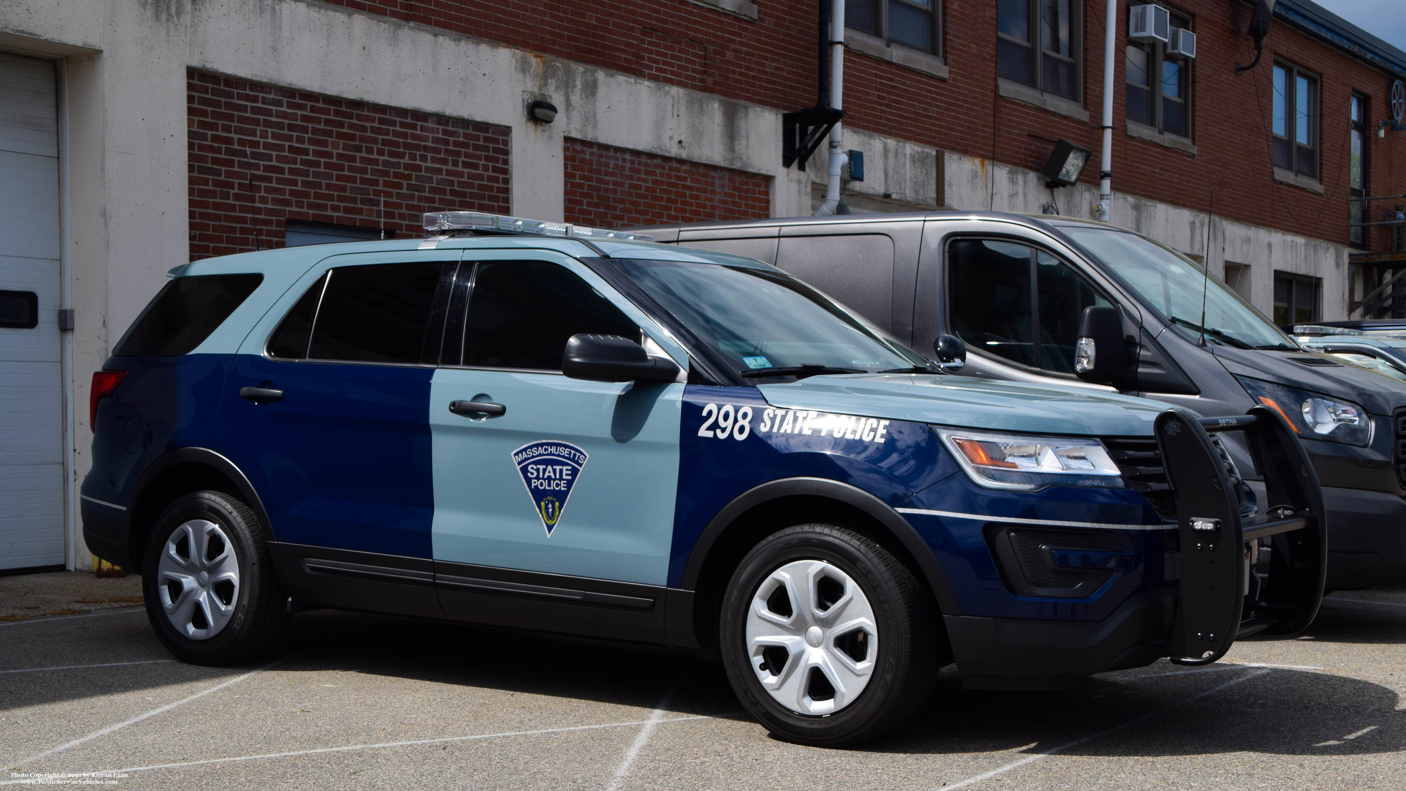 A photo  of Massachusetts State Police
            Cruiser 298, a 2019 Ford Police Interceptor Utility             taken by Kieran Egan