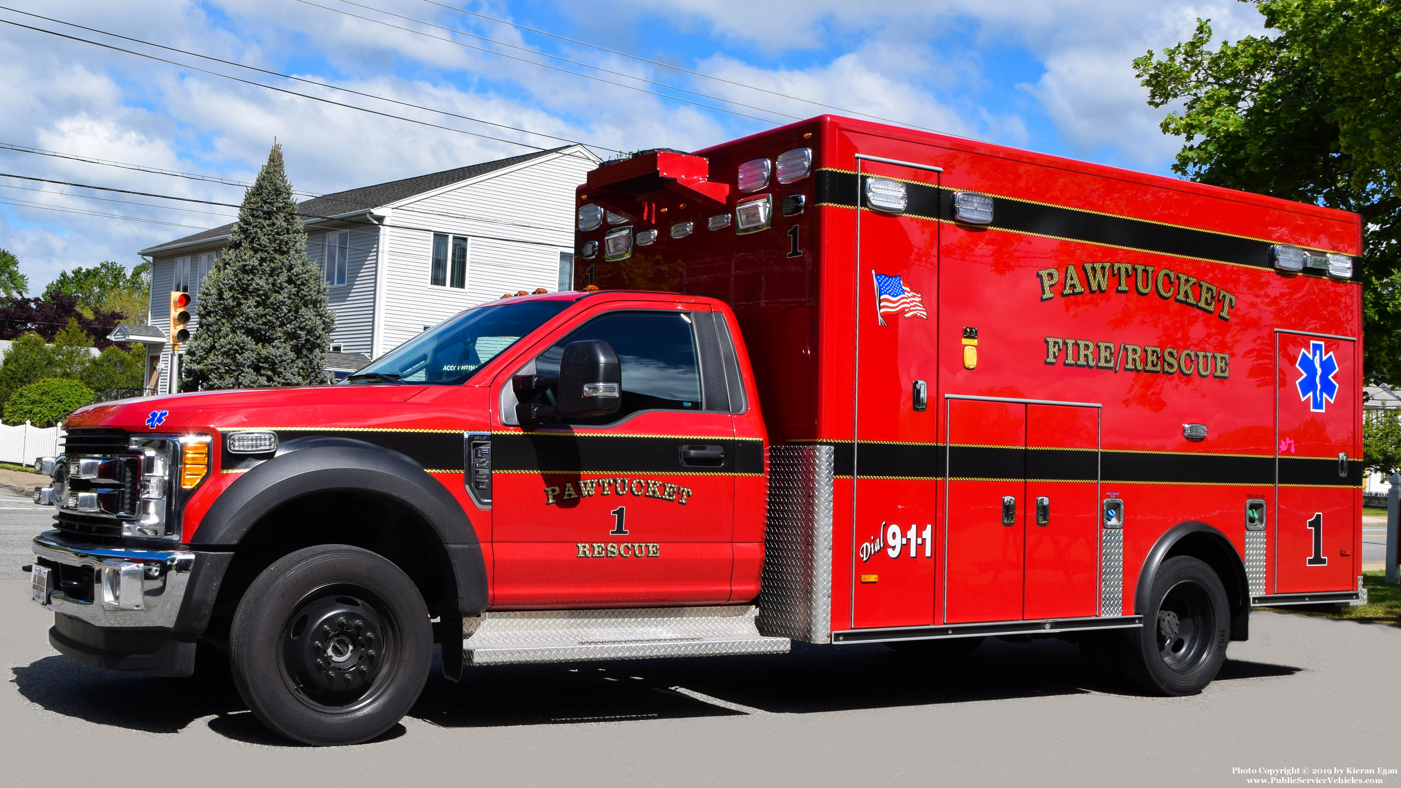 A photo  of Pawtucket Fire
            Rescue 1, a 2018 Ford F-550             taken by Kieran Egan