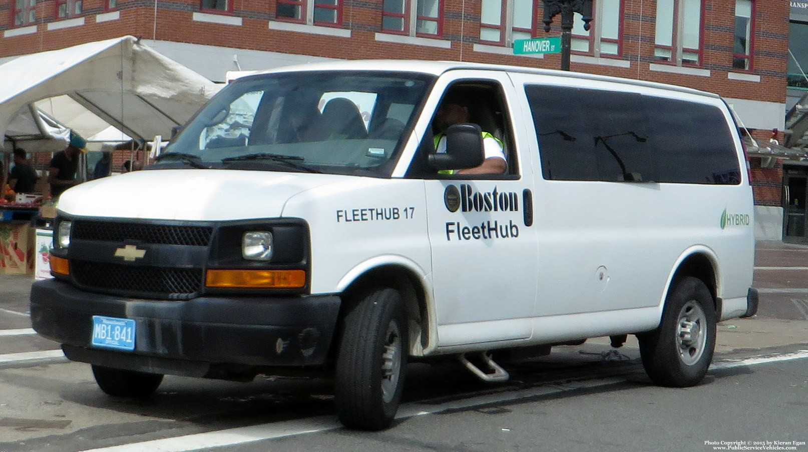 A photo  of Boston Transportation Department
            FleetHub 17, a 2013 Chevrolet Express Hybrid             taken by Kieran Egan