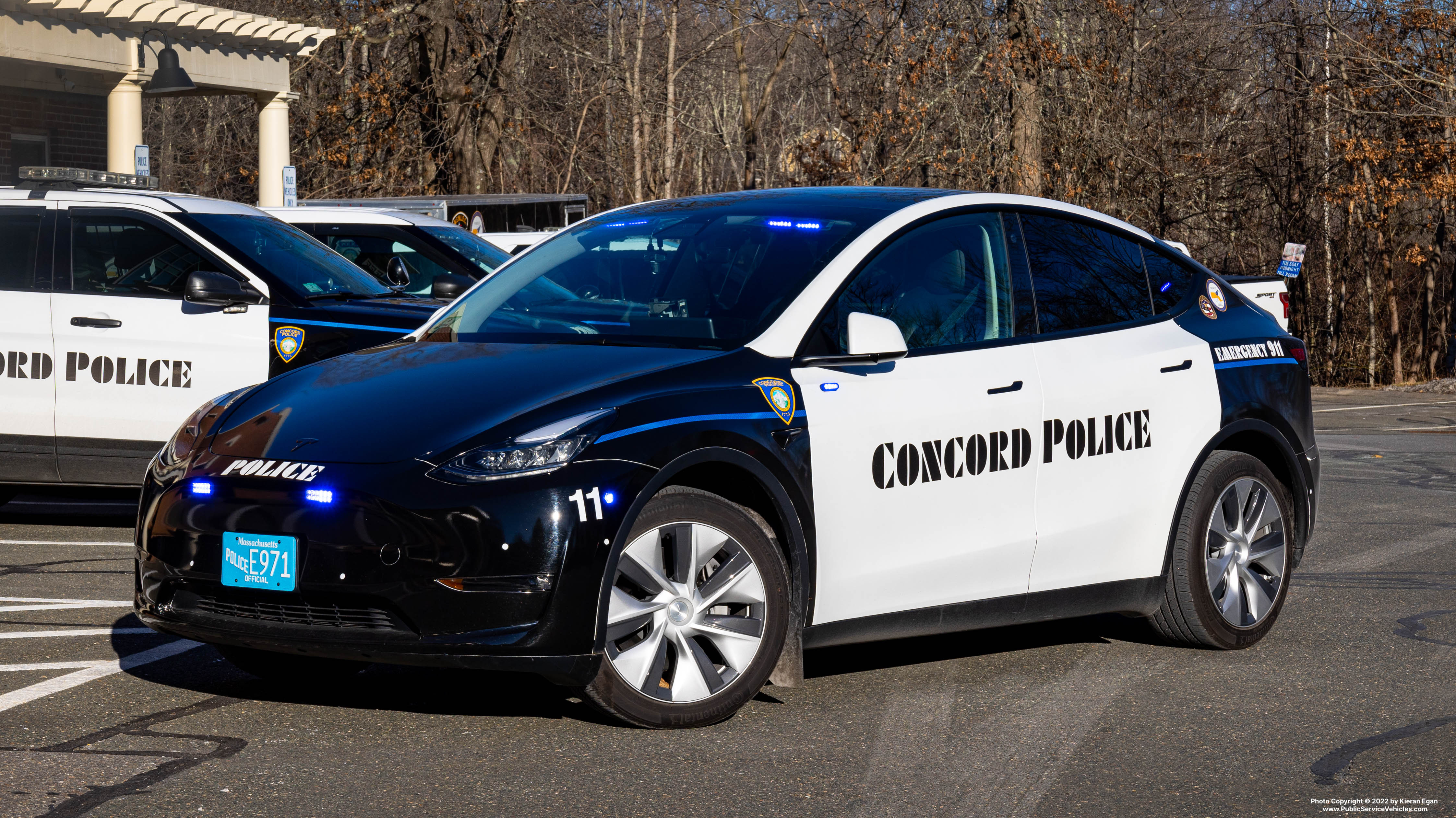 A photo  of Concord Police
            Car 11, a 2022 Tesla Model Y             taken by Kieran Egan