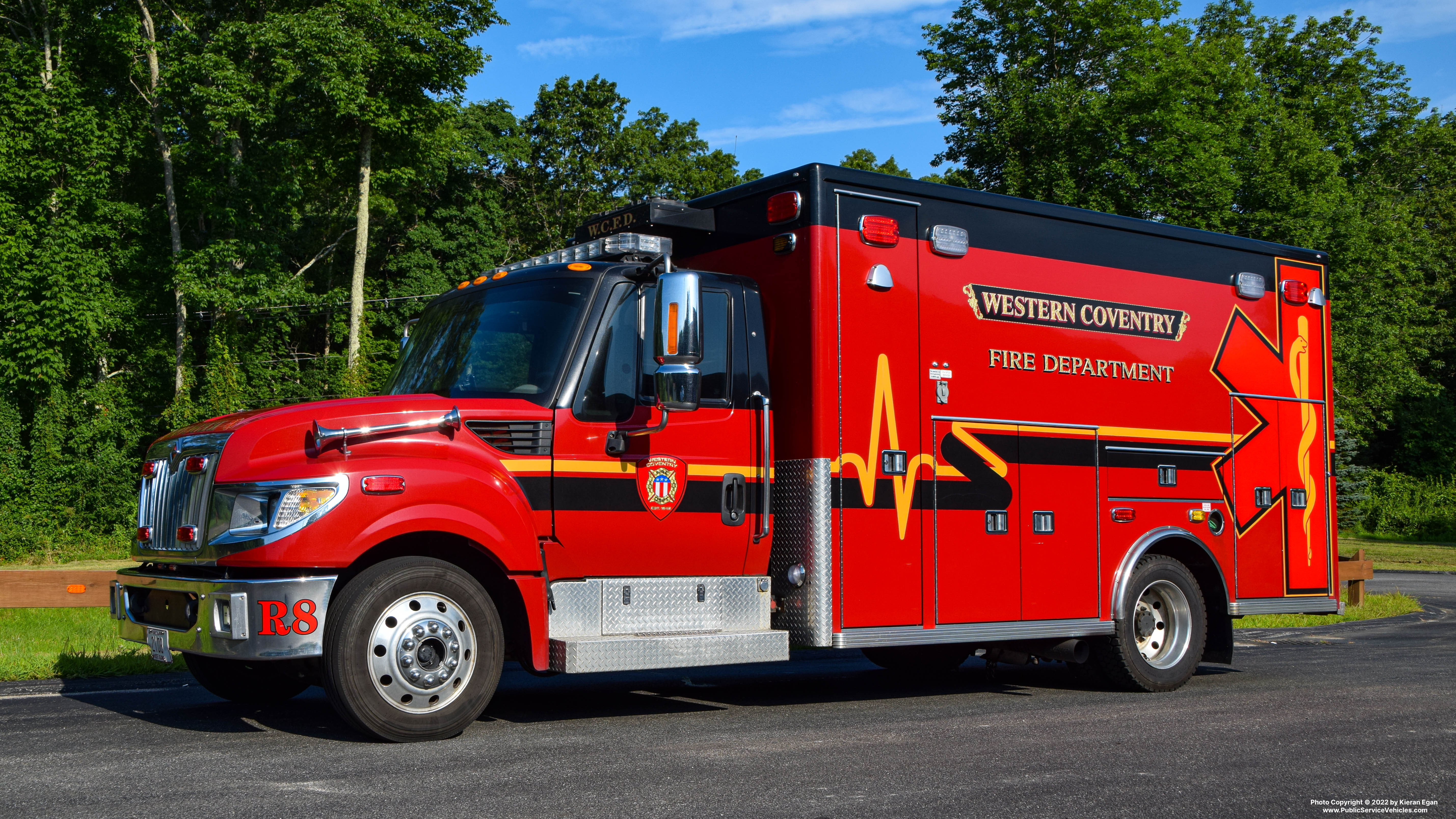 A photo  of Western Coventry Fire District
            Rescue 8, a 2013 International TerraStar/Life Line             taken by Kieran Egan