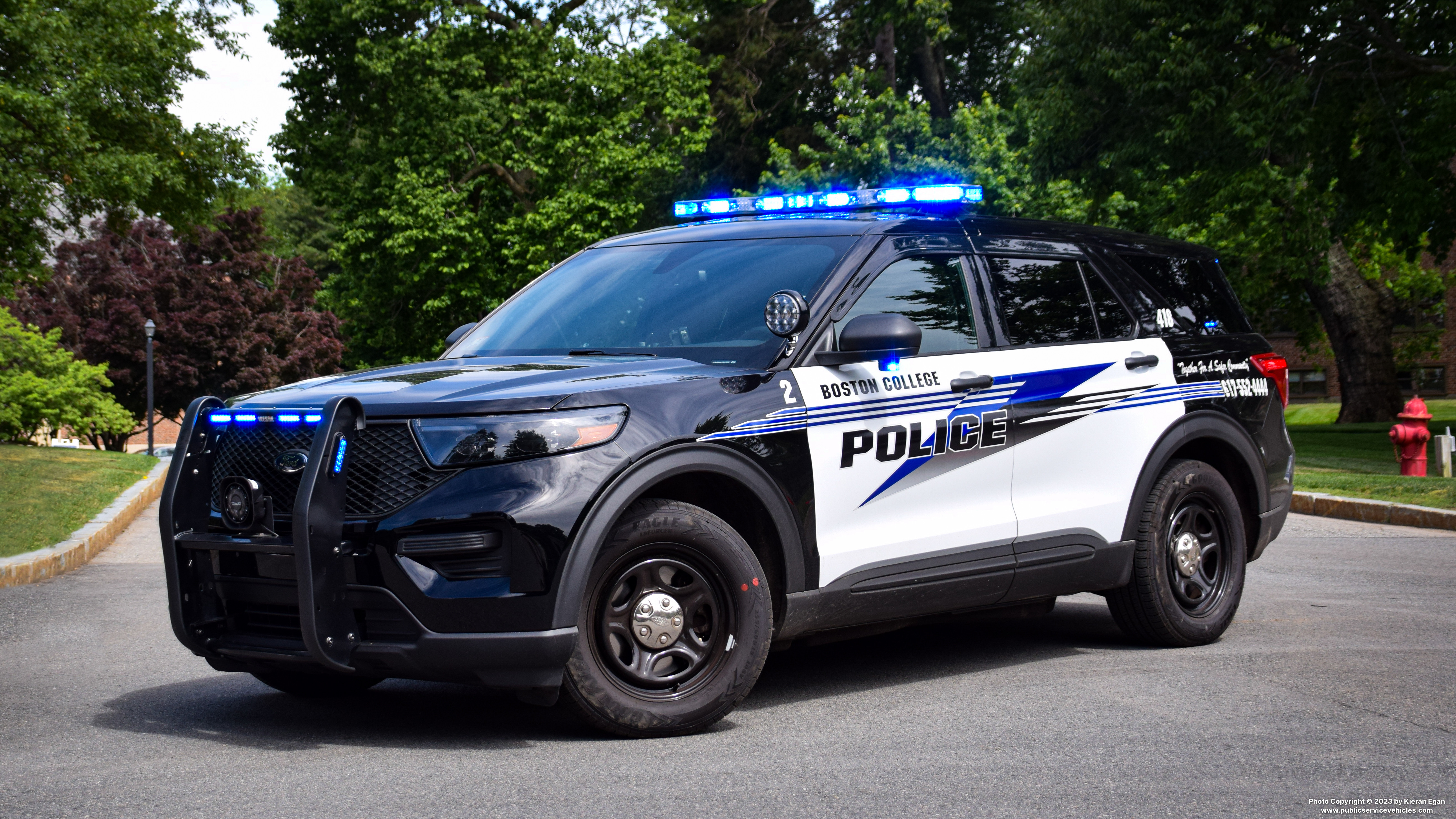 A photo  of Boston College Police
            Cruiser 418, a 2021 Ford Police Interceptor Utility             taken by Kieran Egan