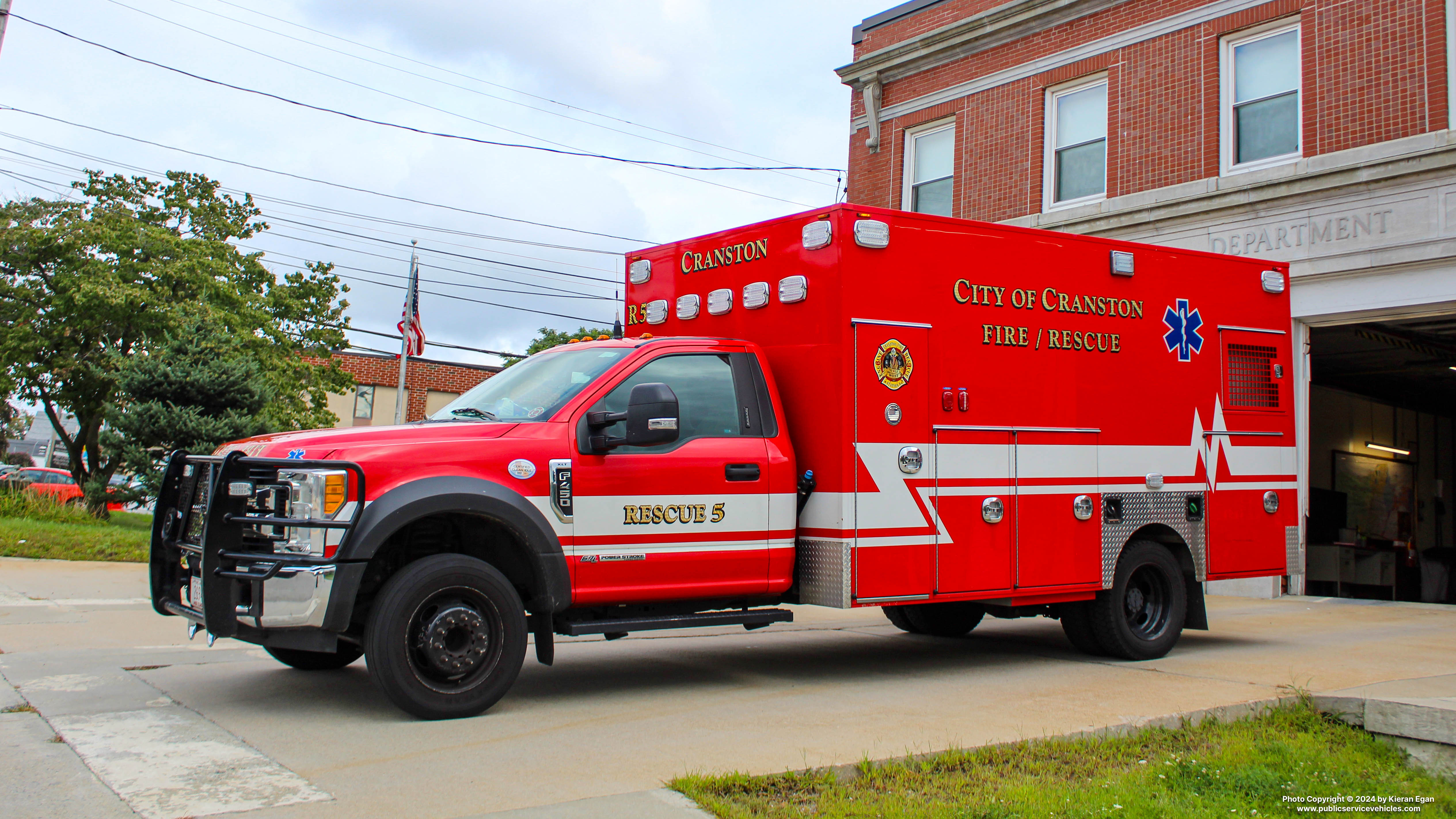 A photo  of Cranston Fire
            Rescue 5, a 2017 Ford F-450/Frazer             taken by Kieran Egan